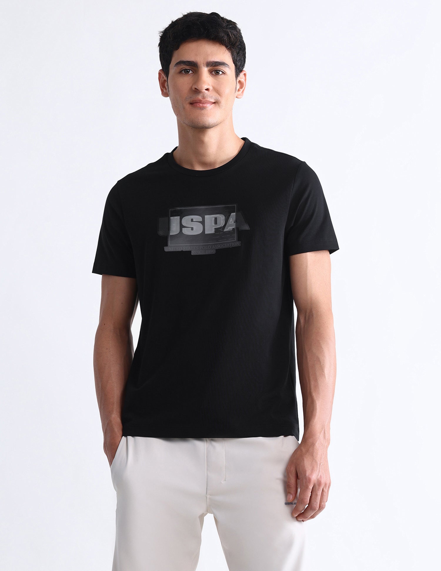 Brand Printed Slim Fit T-Shirt Black - U.S. Polo Assn. India | Large