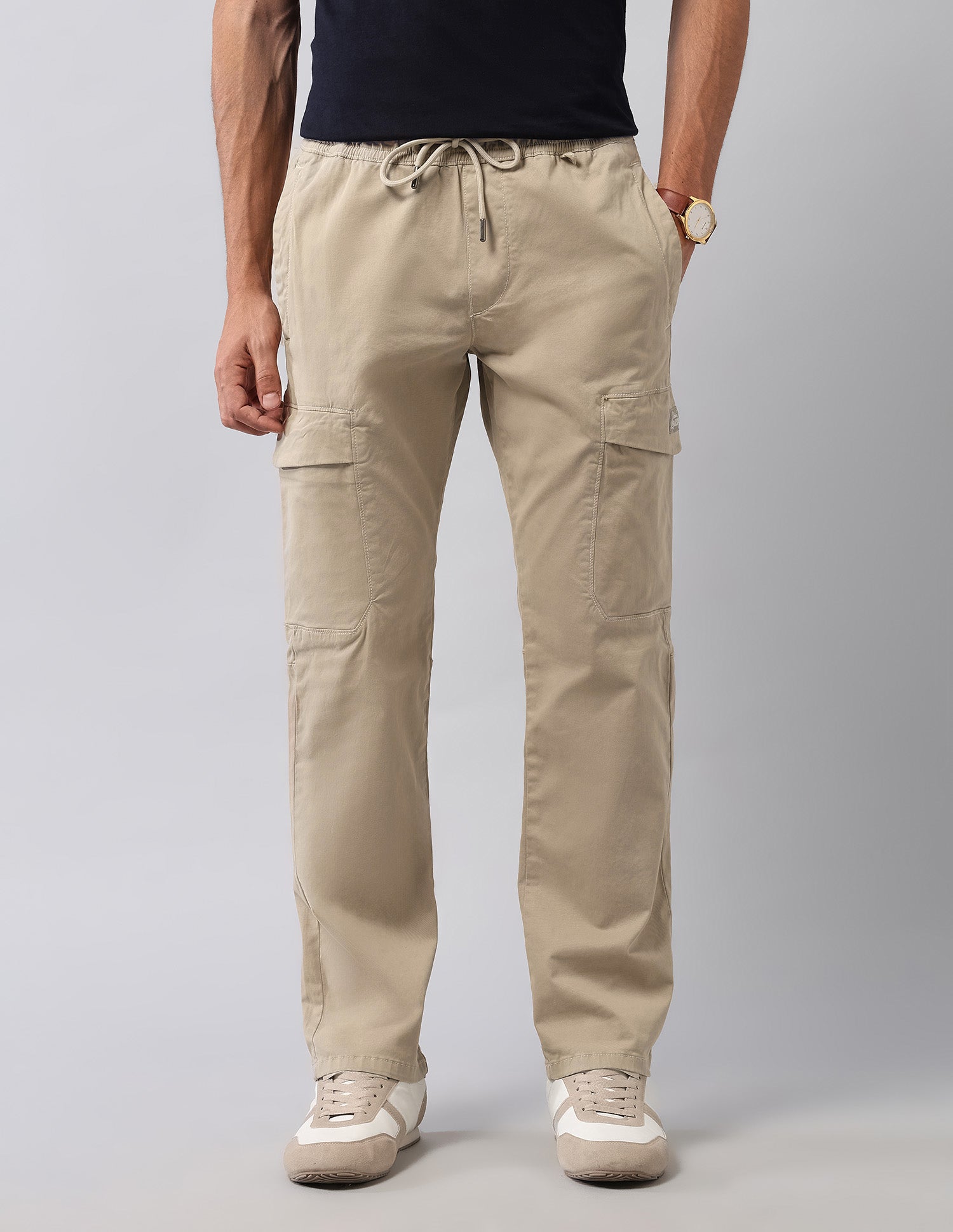Solid Straight Fit Cargos Beige - U.S. Polo Assn. India | Large