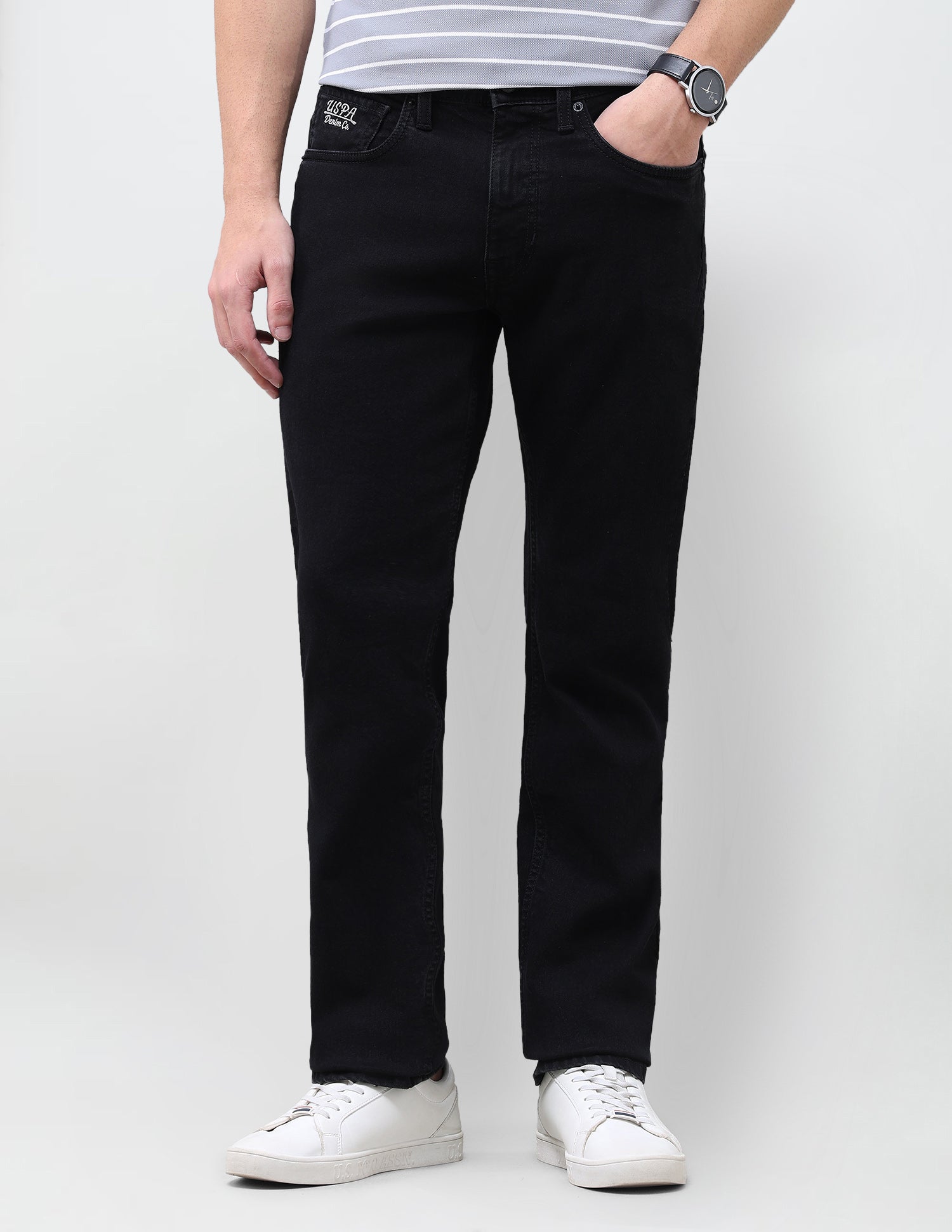 Solid Slim Straight Fit Jeans Black - U.S. Polo Assn. India | Large