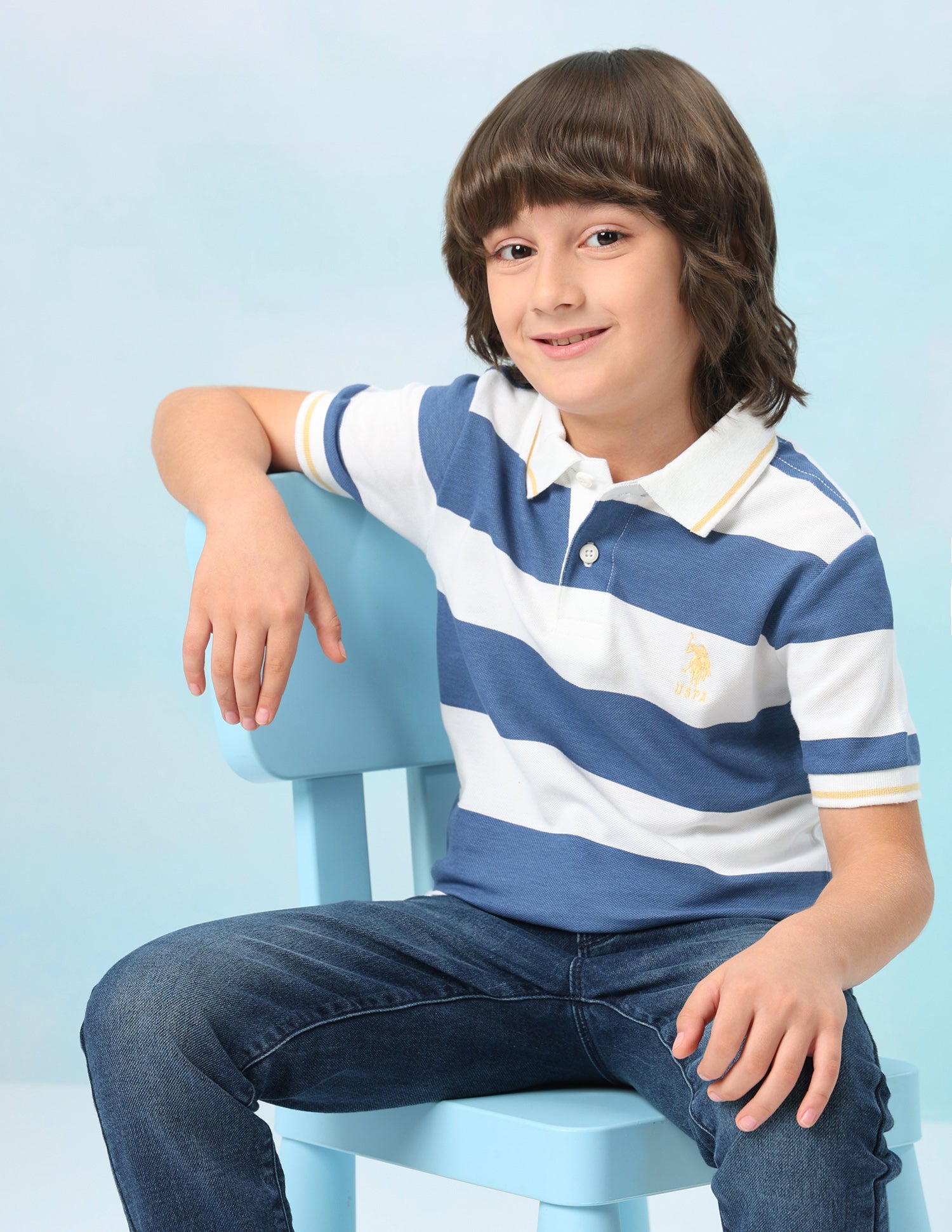 Horizontal Striped Regular Fit Polo Shirt Blue - U.S. Polo Assn. India | Large
