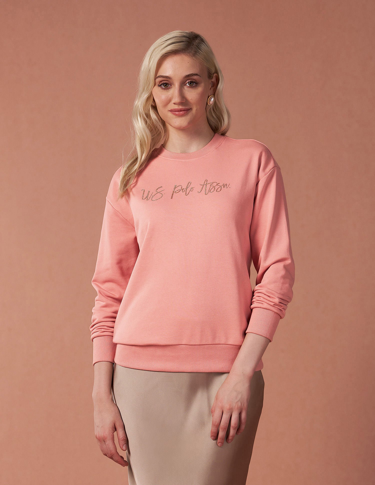 Drop Shoulder Glitter Print Sweatshirt