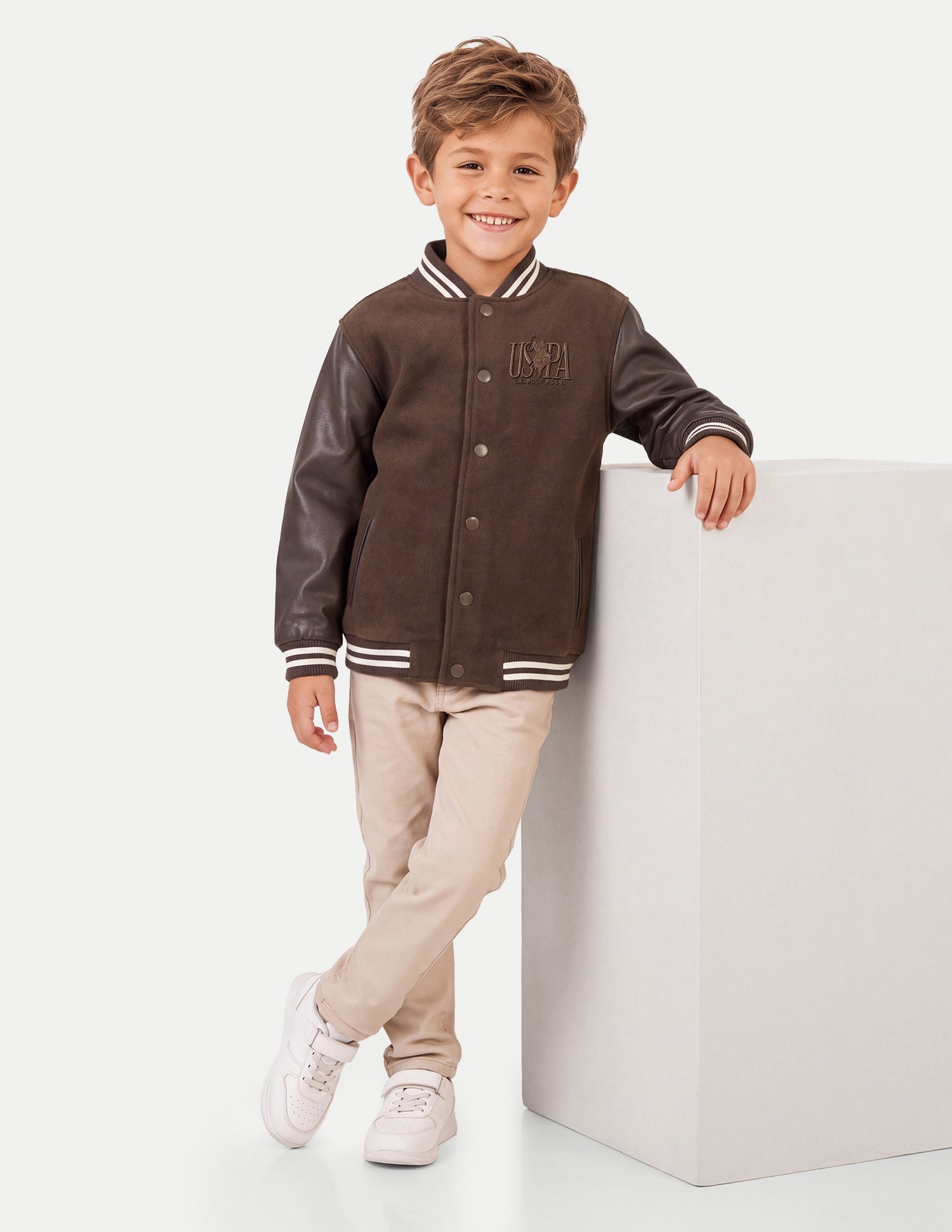 Solid Regular Fit Varsity Jacket Brown - U.S. Polo Assn. India | Large