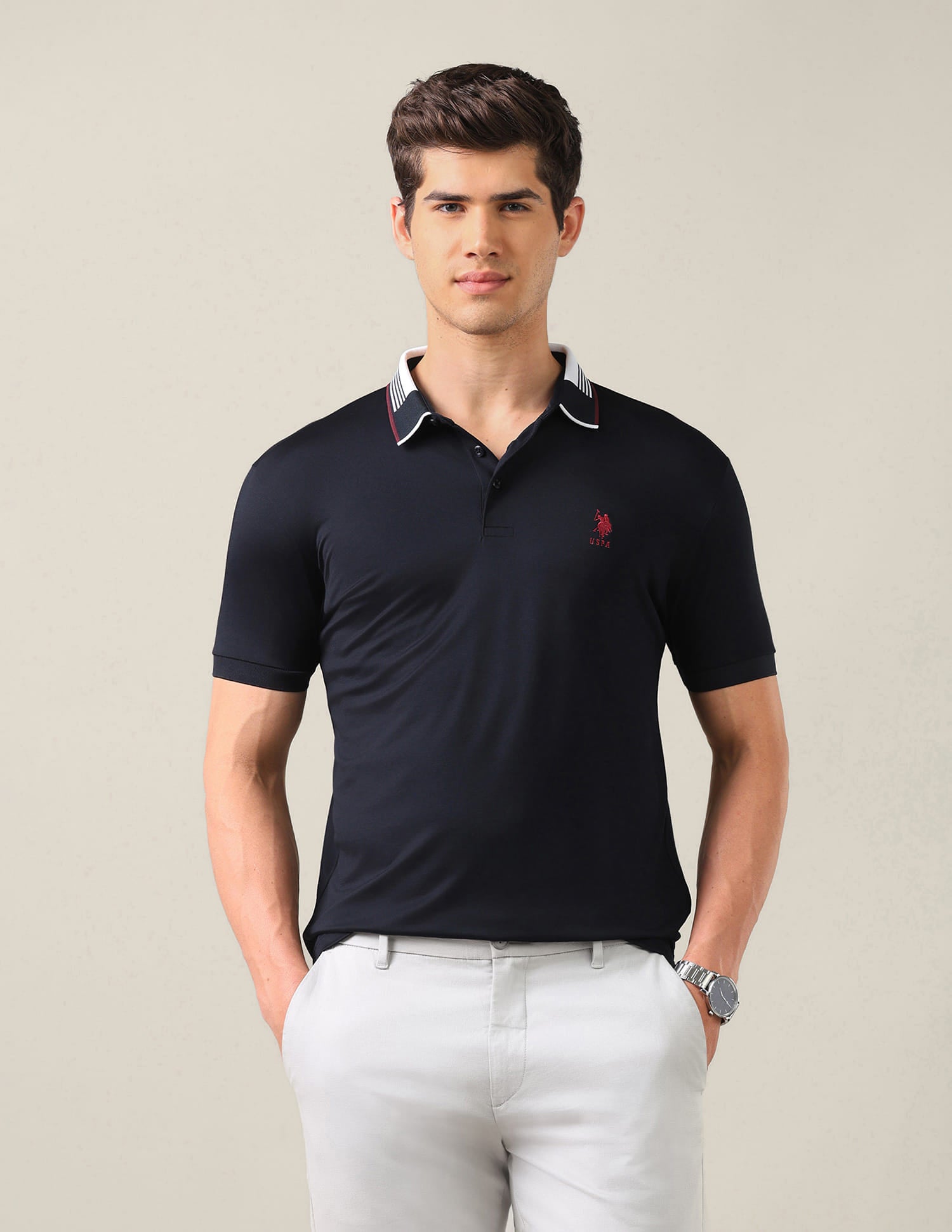Solid Slim Fit Polo Shirt Blue - U.S. Polo Assn. India | Large