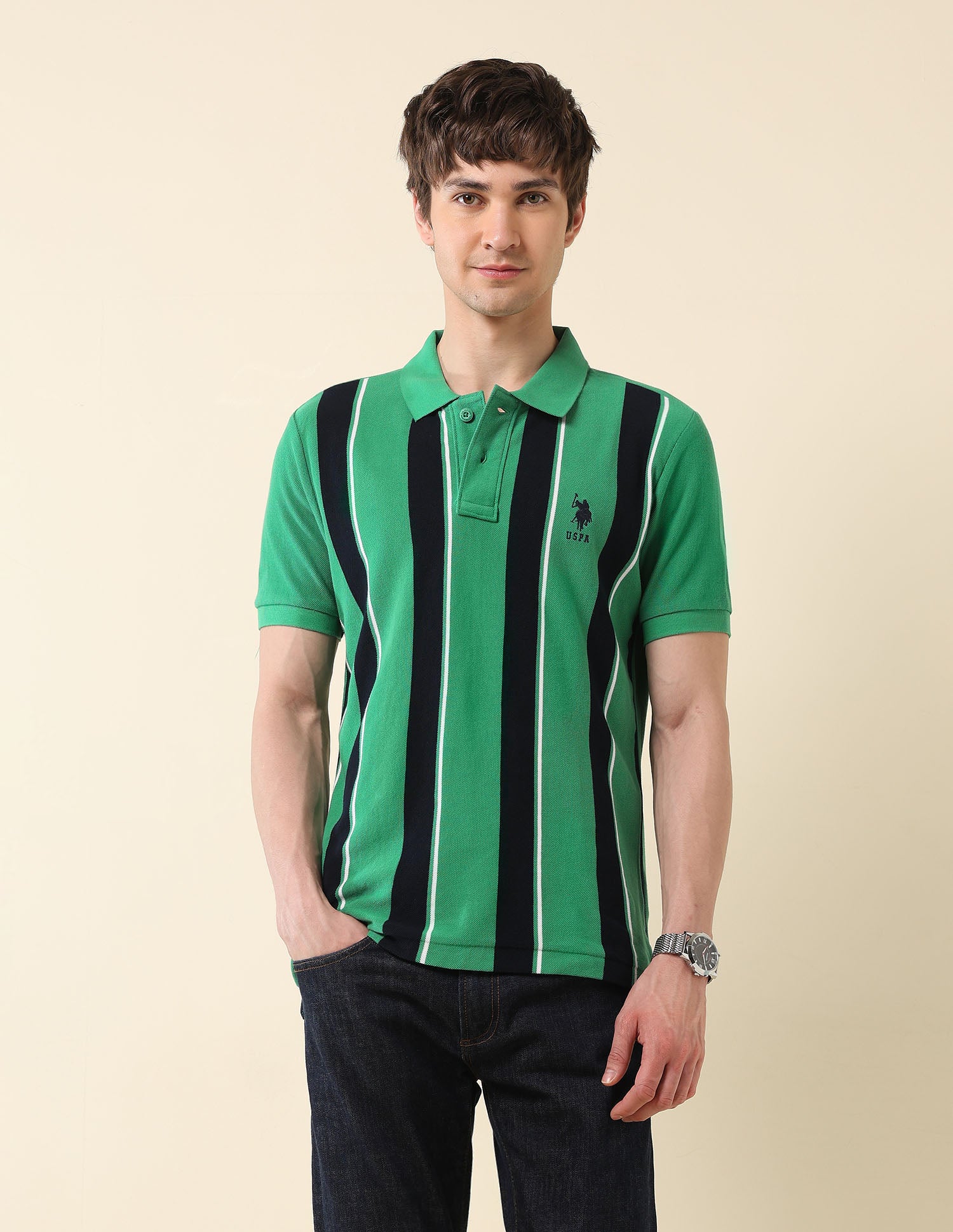 Vertical Striped Classic Polo Shirt Green - U.S. Polo Assn. India | Large