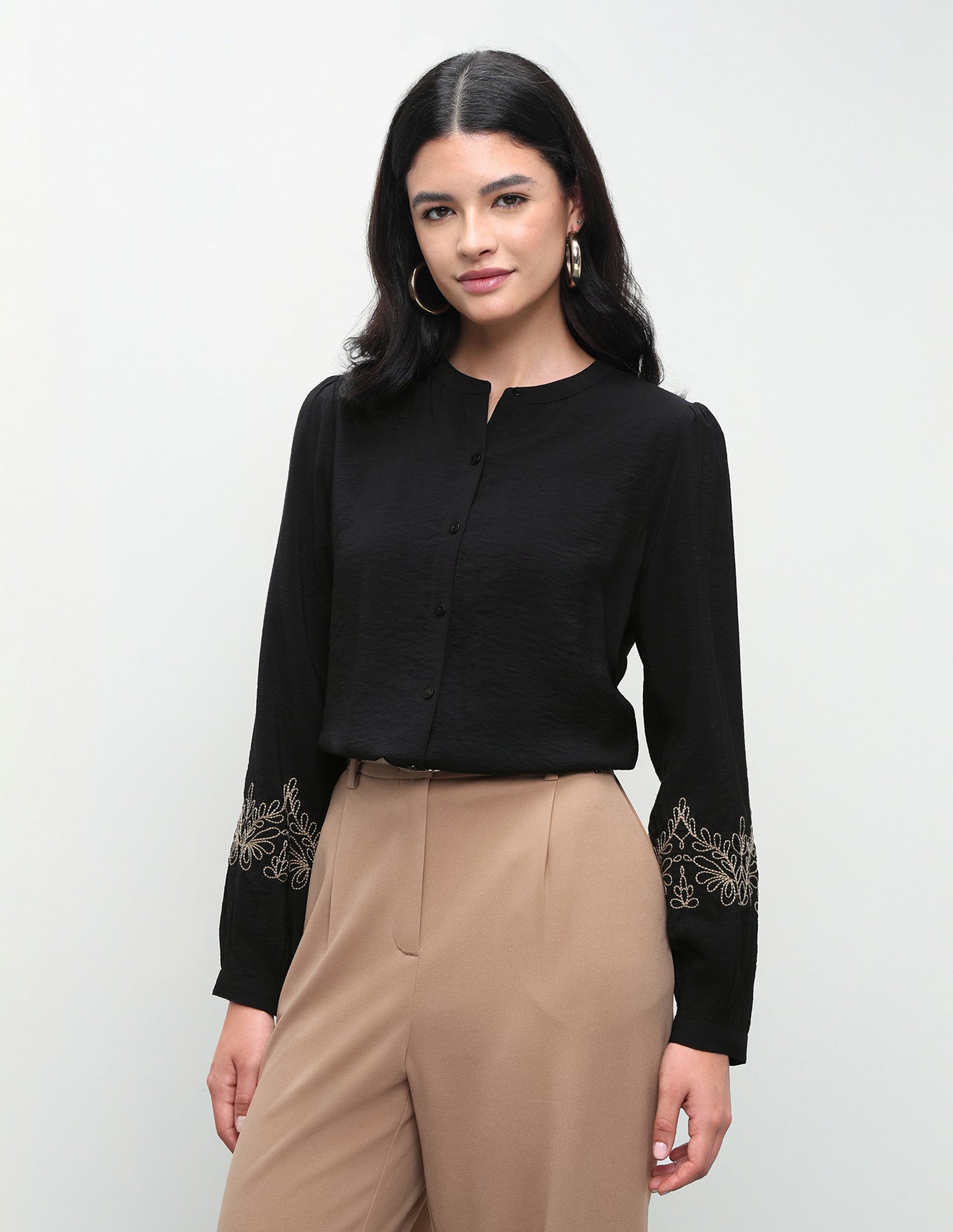 Solid Floral Embroidery Regular Fit Top Black - U.S. Polo Assn. India | Large