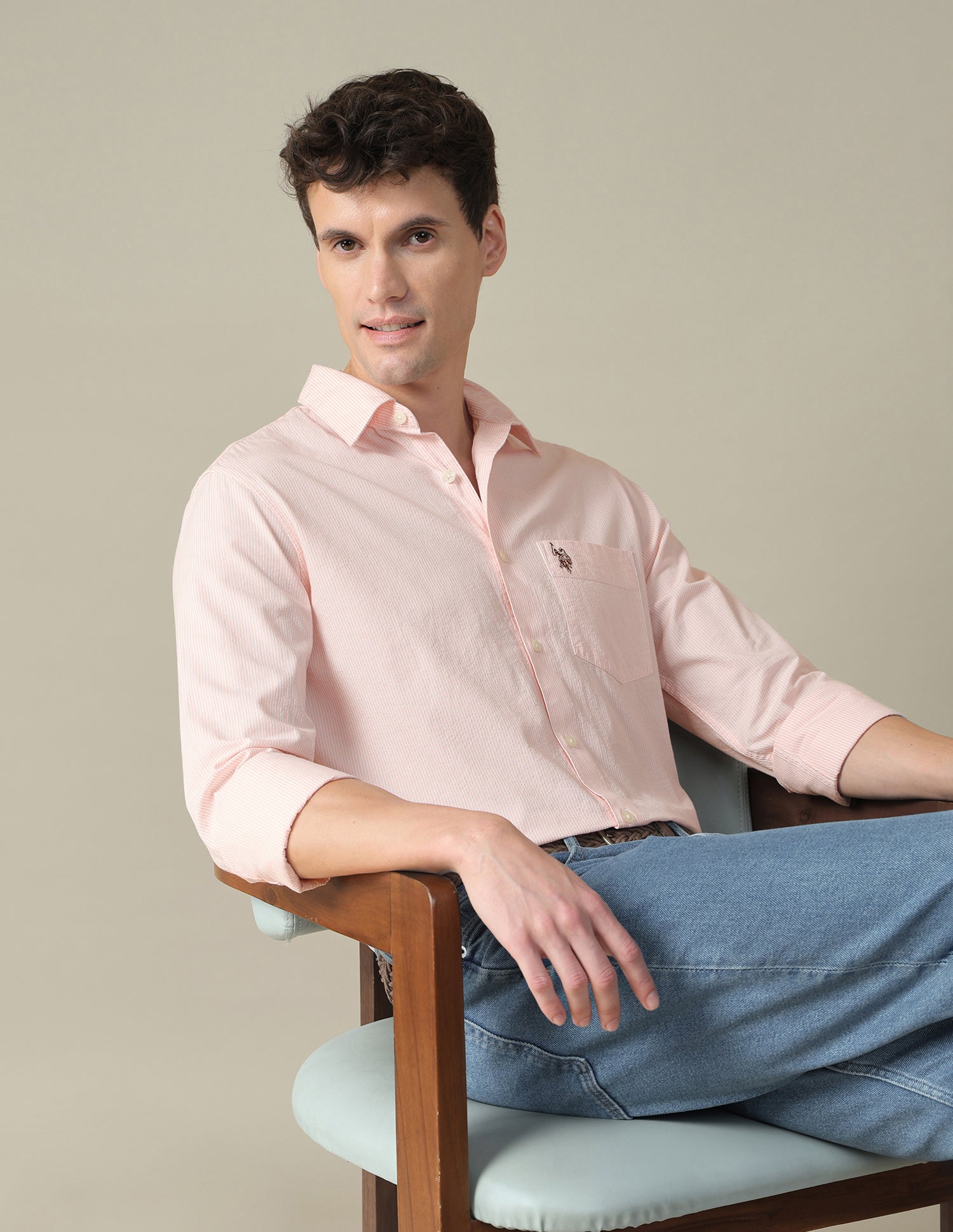Vertical Striped Seersucker Shirt Pink - U.S. Polo Assn. India | Large