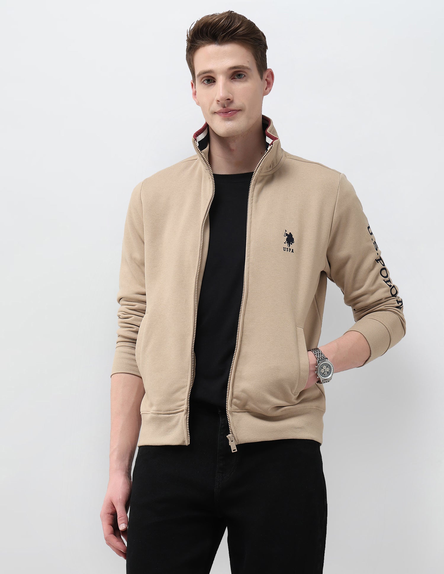 Brand Embroidered Zipper Sweatshirt