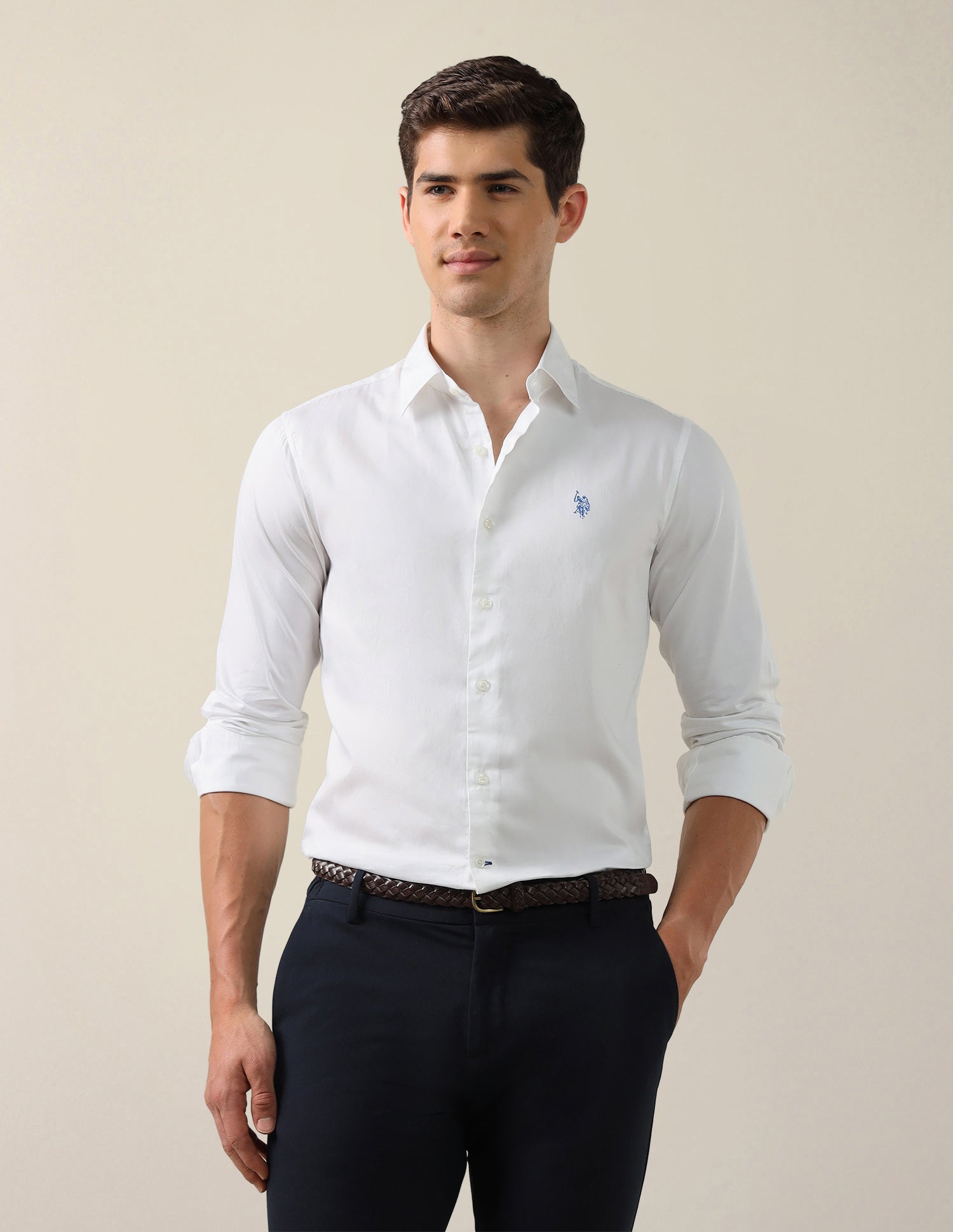Satin Tailored Fit Shirt White - U.S. Polo Assn. India | Large