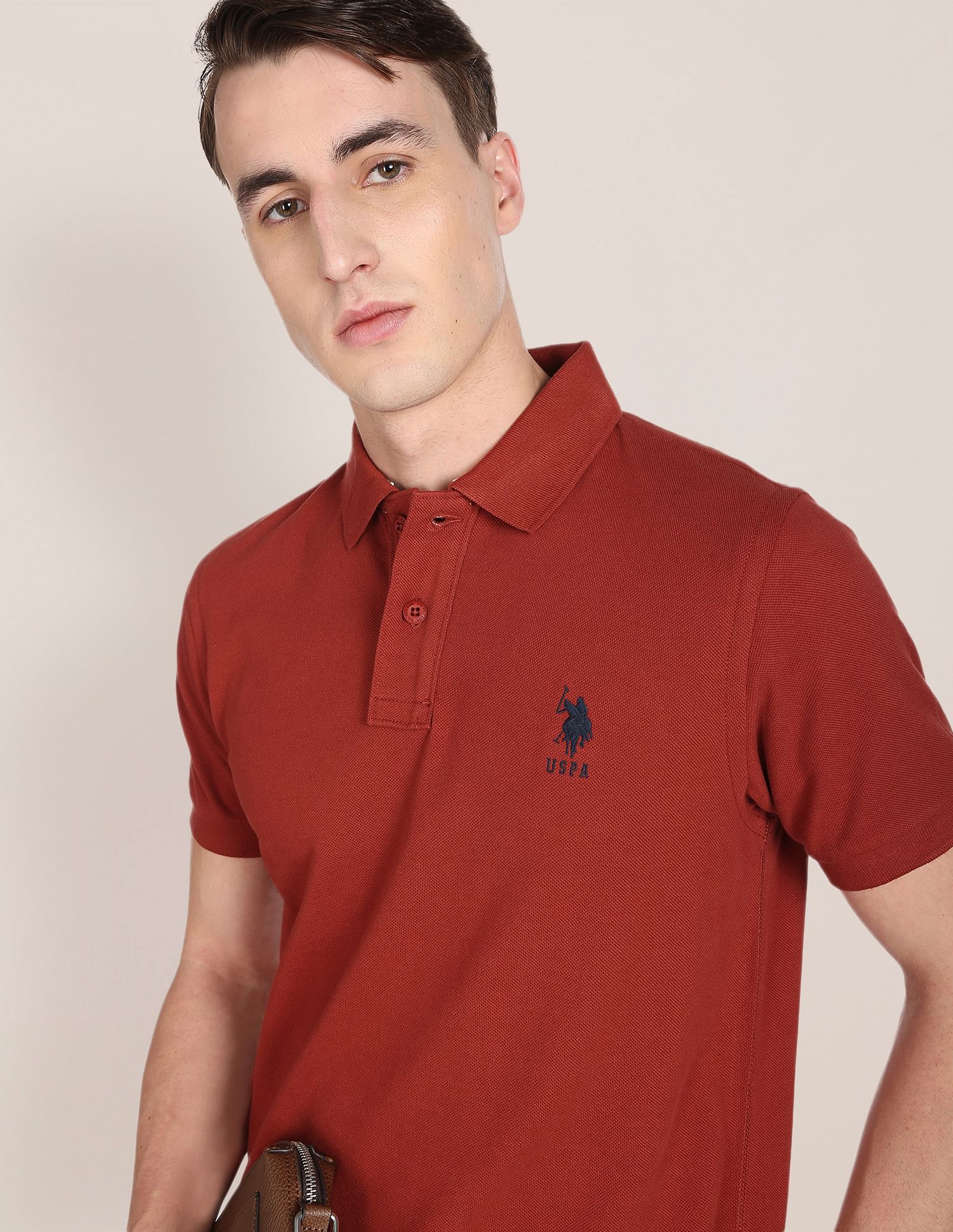 Solid Pure Cotton Polo Shirt Rust - U.S. POLO ASSN. | Large
