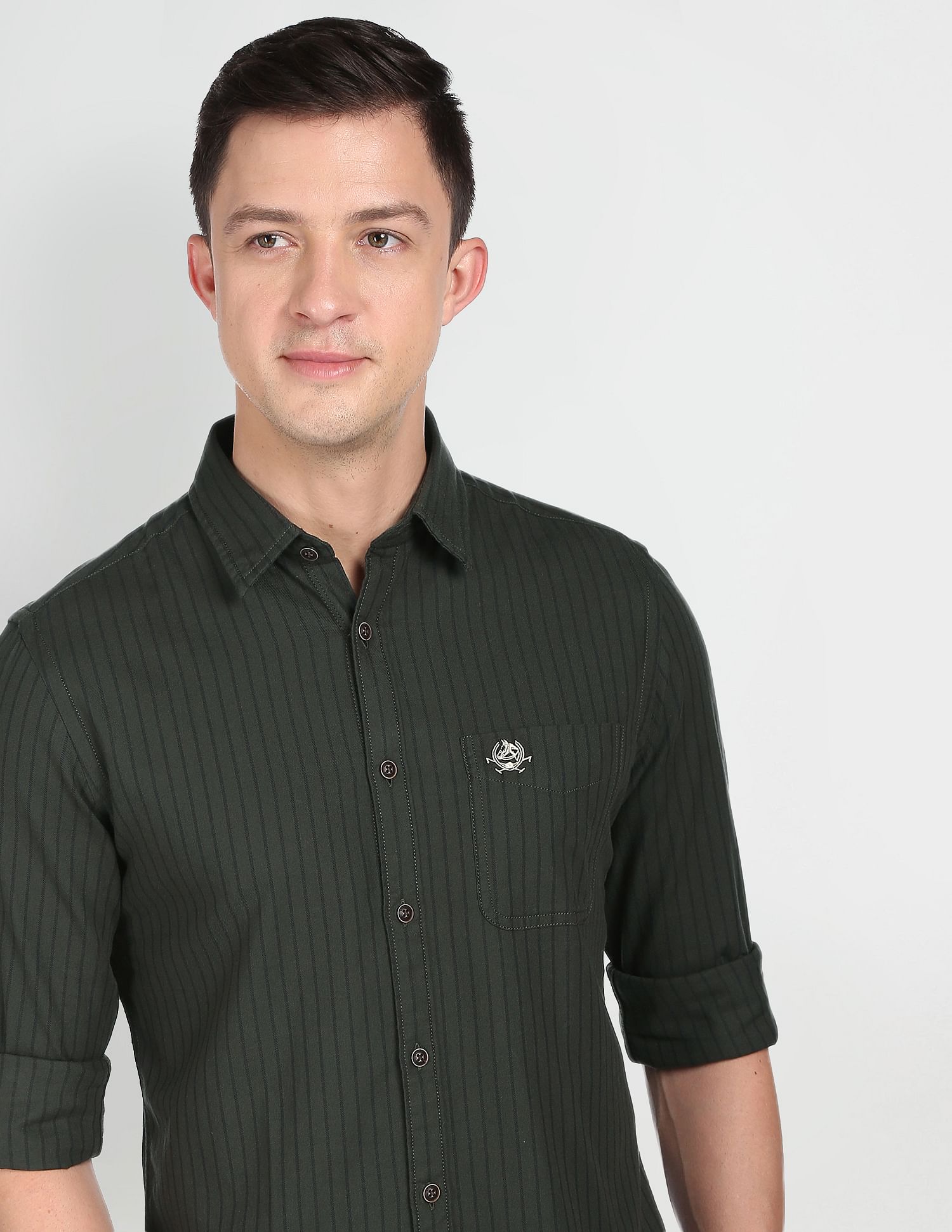 Vertical Stripe Cotton Casual Shirt Olive - U.S. POLO ASSN. | Large