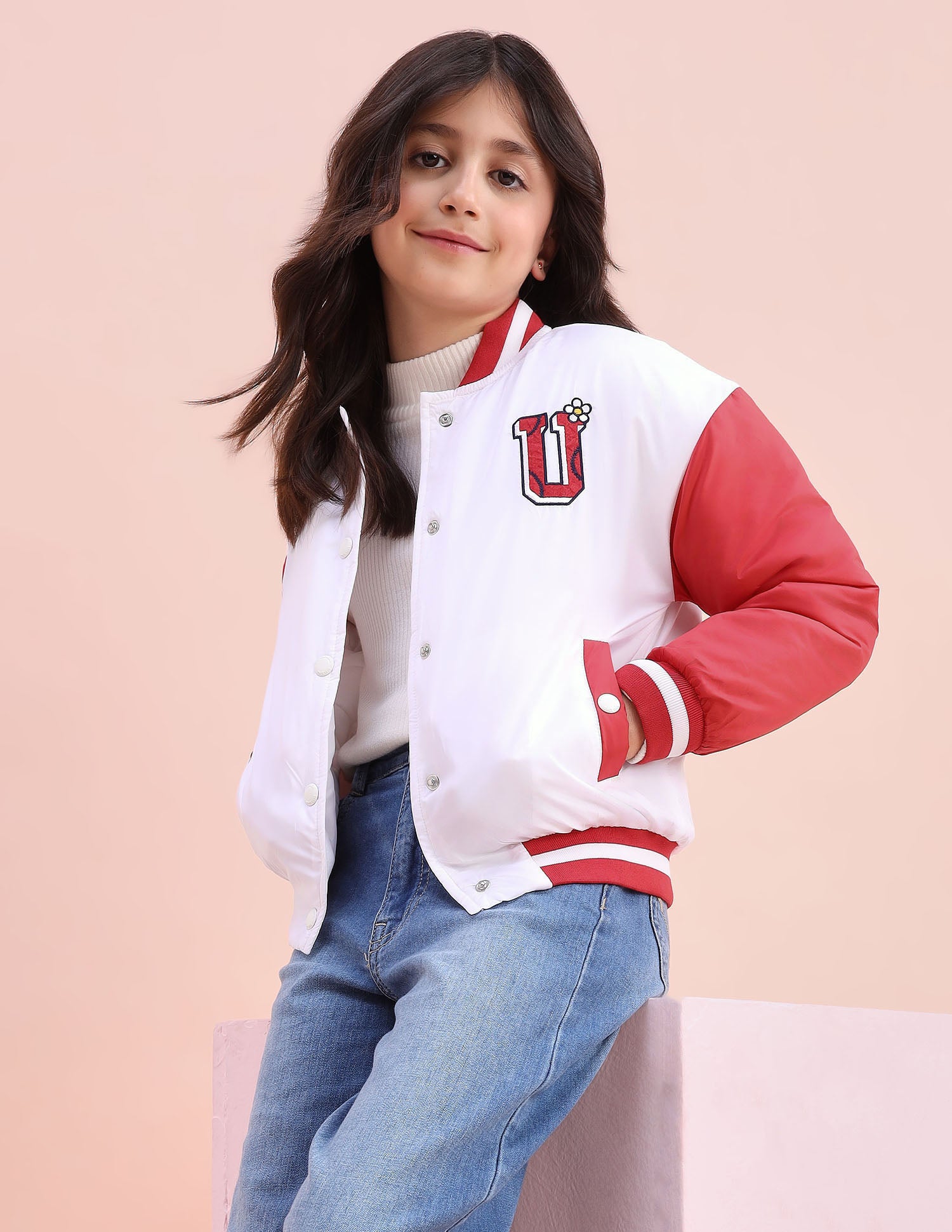 Colourblocked Regular Fit Varsity Jacket White - U.S. POLO ASSN. | Large