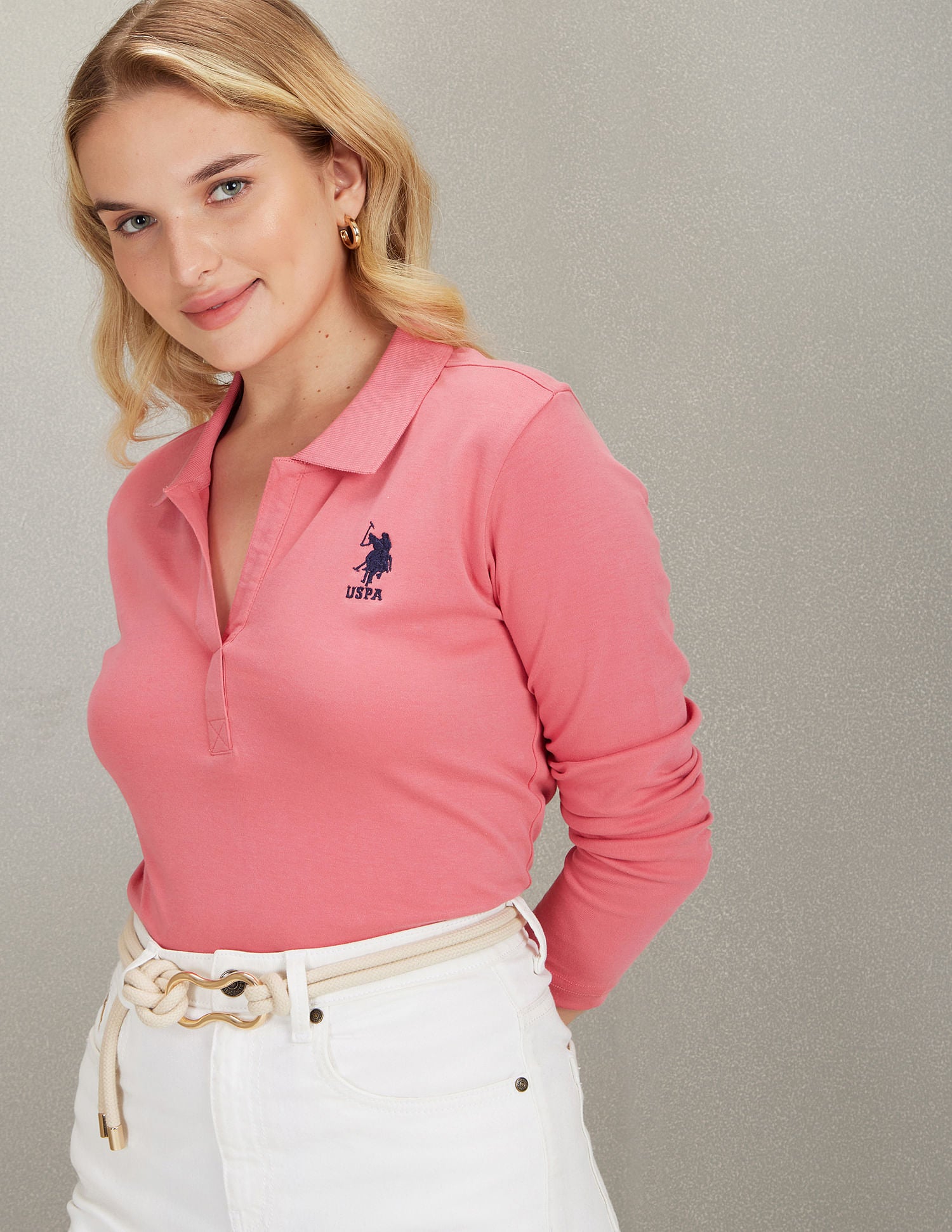 Long Sleeve Solid Polo Shirt Pink - U.S. POLO ASSN. | Large