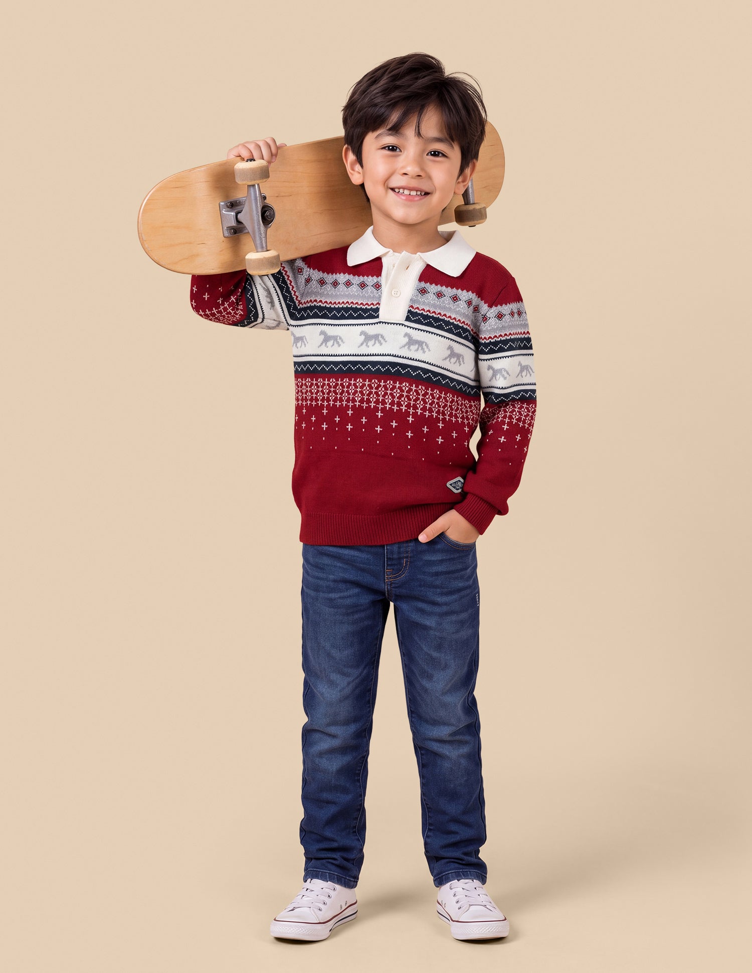 Geometric Patterned Knit Regular Fit Sweater Red - U.S. Polo Assn. India | Large