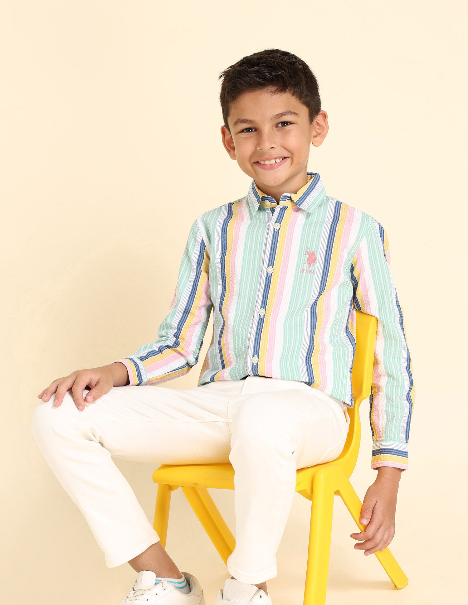 Boys Vertical Stripe Seersucker Shirt