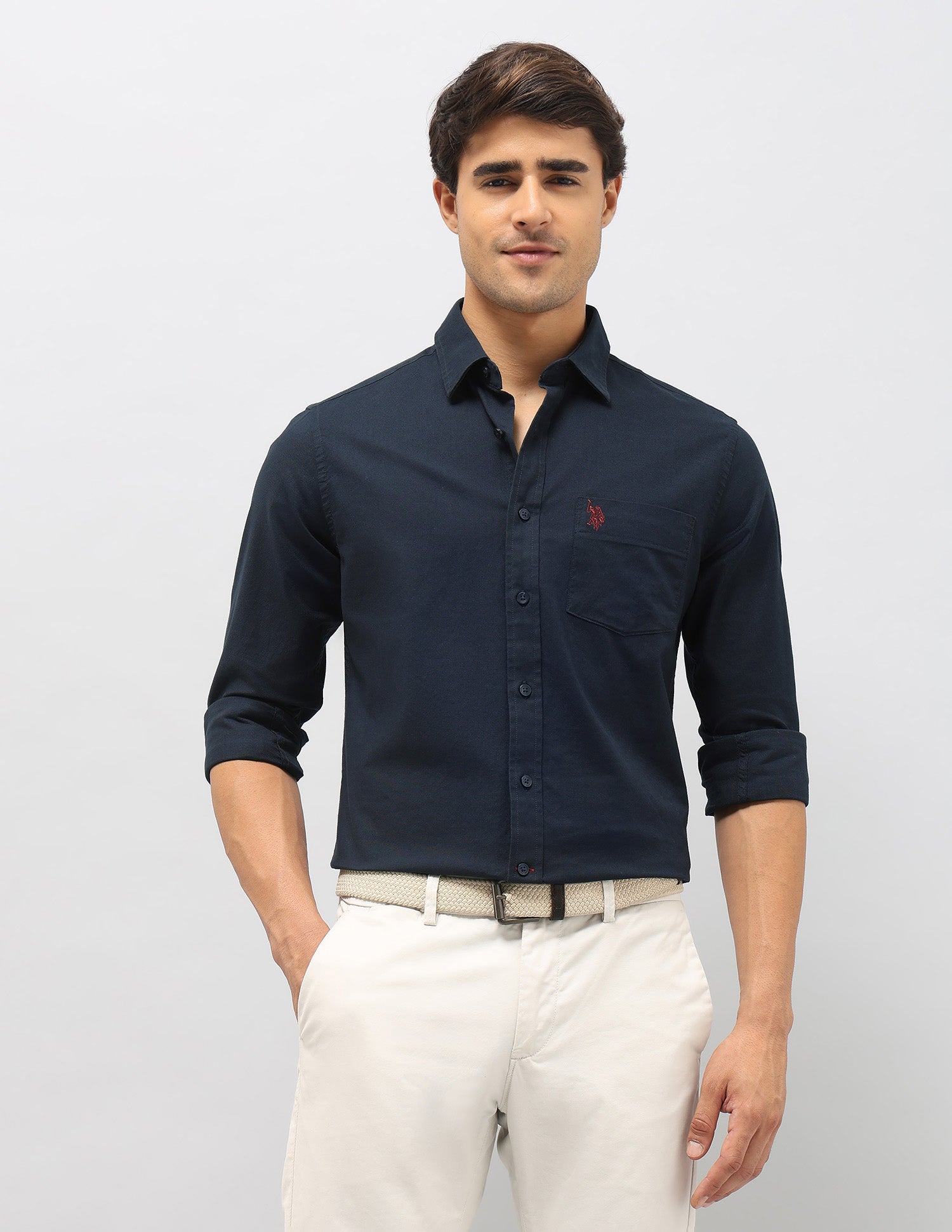 Dobby Tailored Fit Shirt Navy - U.S. Polo Assn. India | Large
