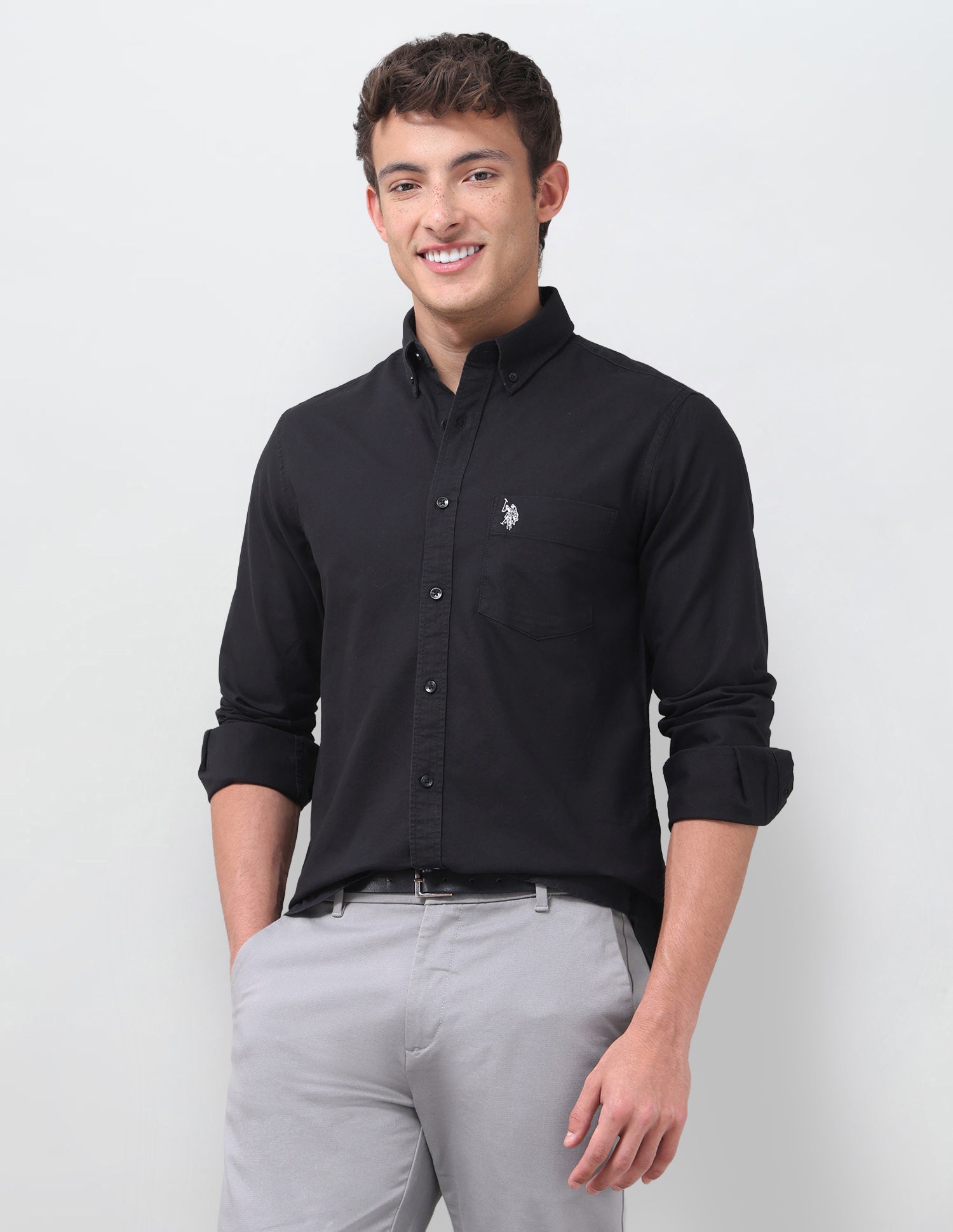Tailored Fit Oxford Button Down Shirt Black - U.S. Polo Assn. India | Large