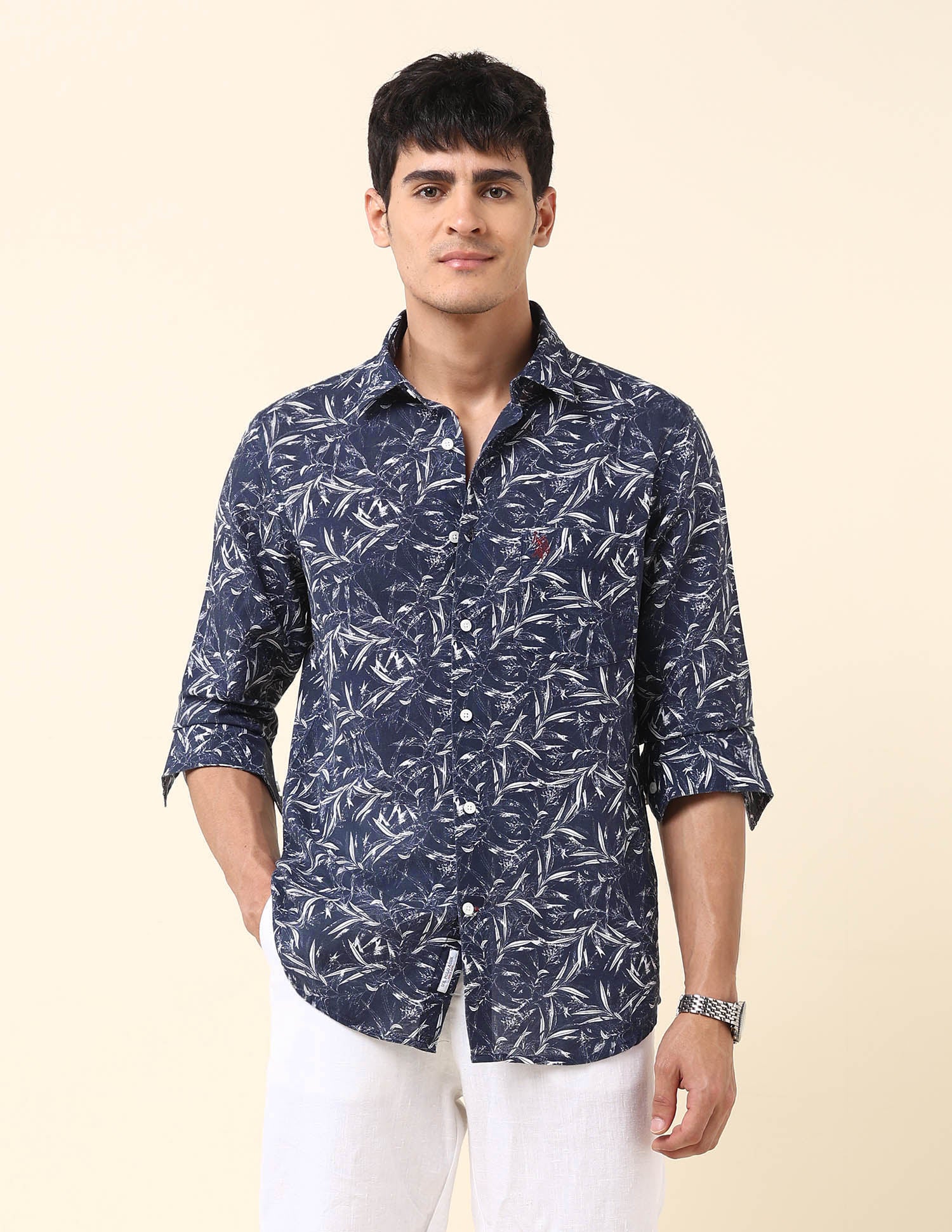 Tailored Fit Tropical Printed Shirt Navy - U.S. Polo Assn. India | Large