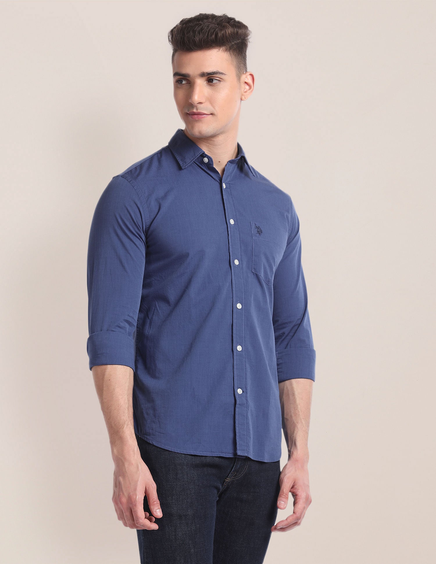 Premium Cotton Patterned Shirt Navy - U.S. Polo Assn. India | Large