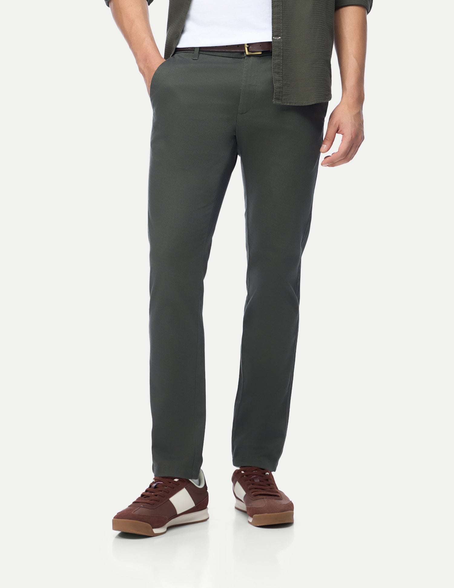 Denver Slim Fit Satin Trousers Olive - U.S. Polo Assn. India | Large