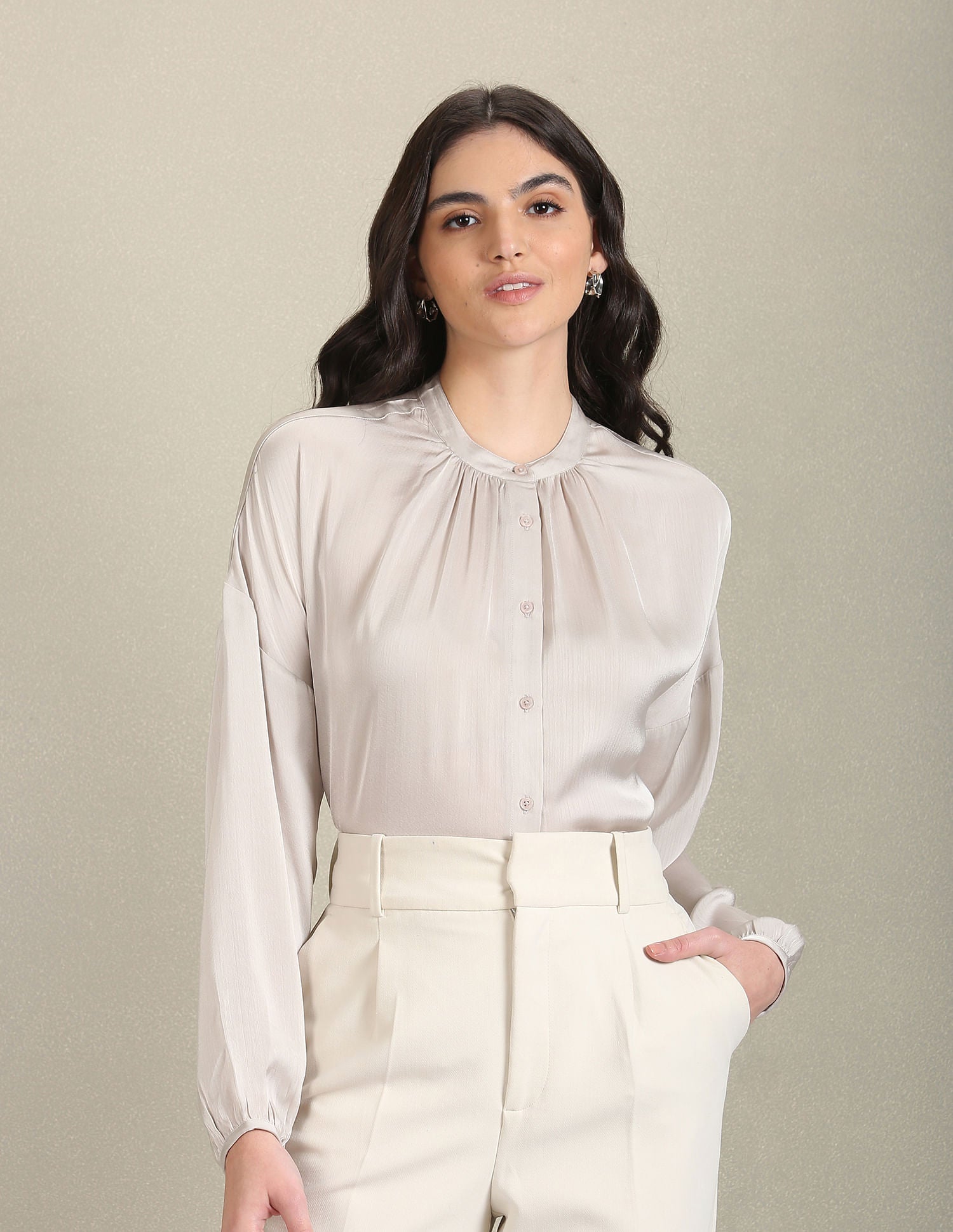 Mandarin Collar Solid Shirt Light Grey - U.S. POLO ASSN. | Large