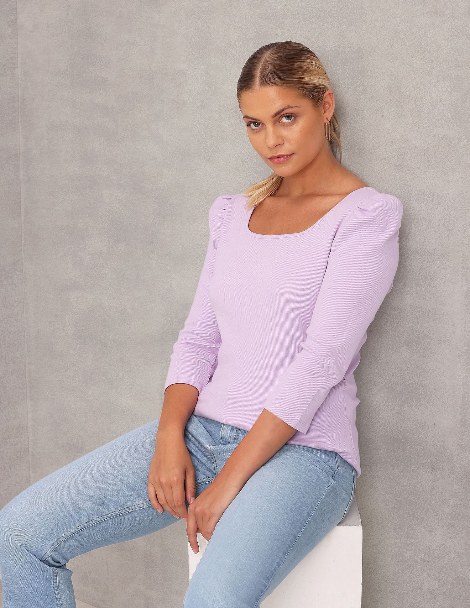 Square Neck Solid Knit Top Lavender - U.S. Polo Assn. India | Large