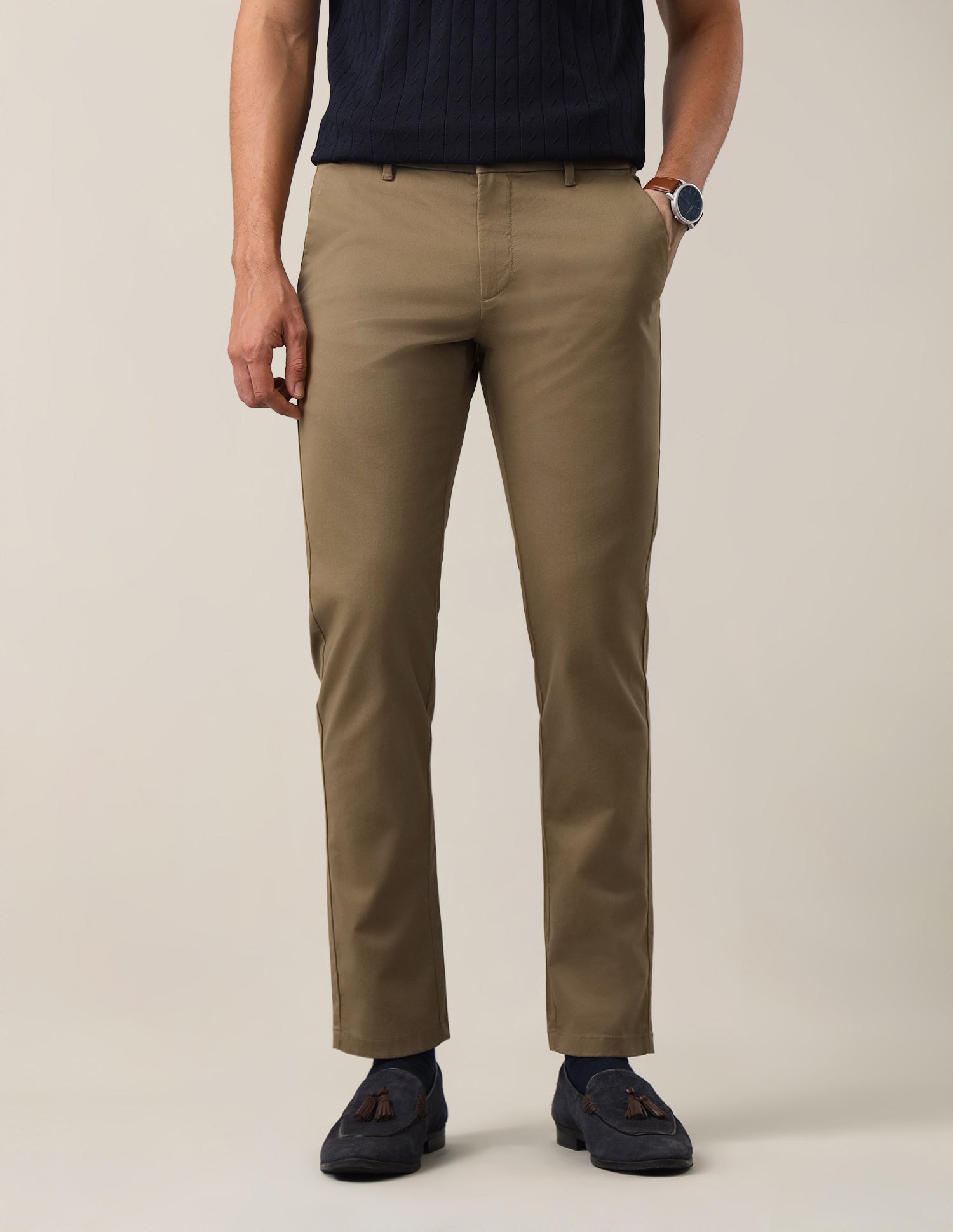 Twill Denver Slim Fit Trousers Dark Khaki - U.S. Polo Assn. India | Large