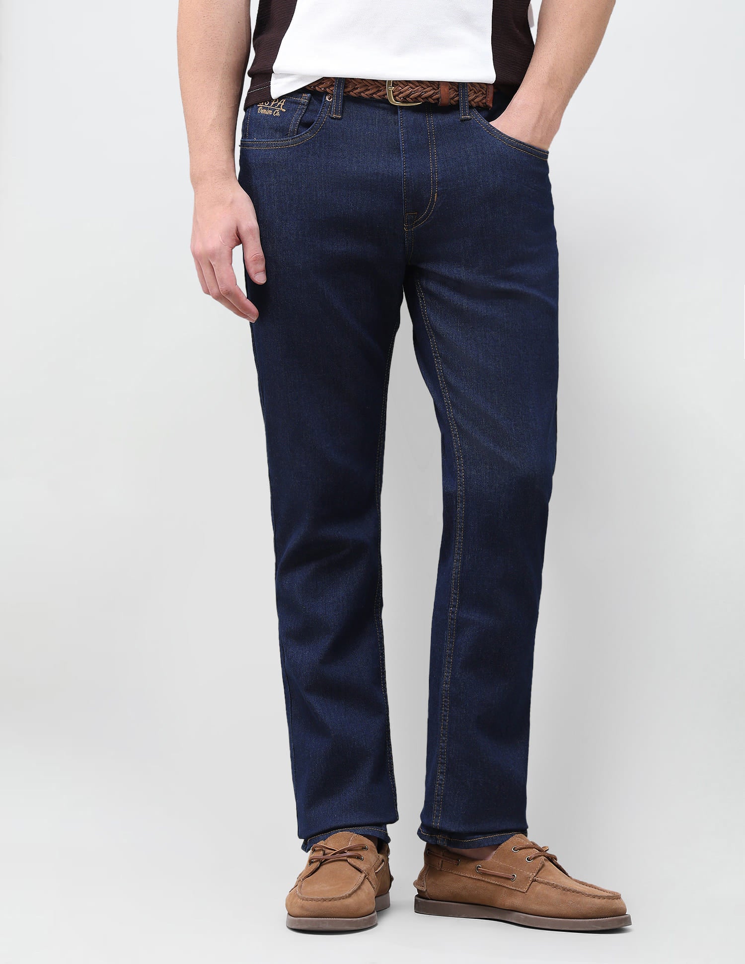 Solid Slim Straight Fit Jeans Blue - U.S. Polo Assn. India | Large