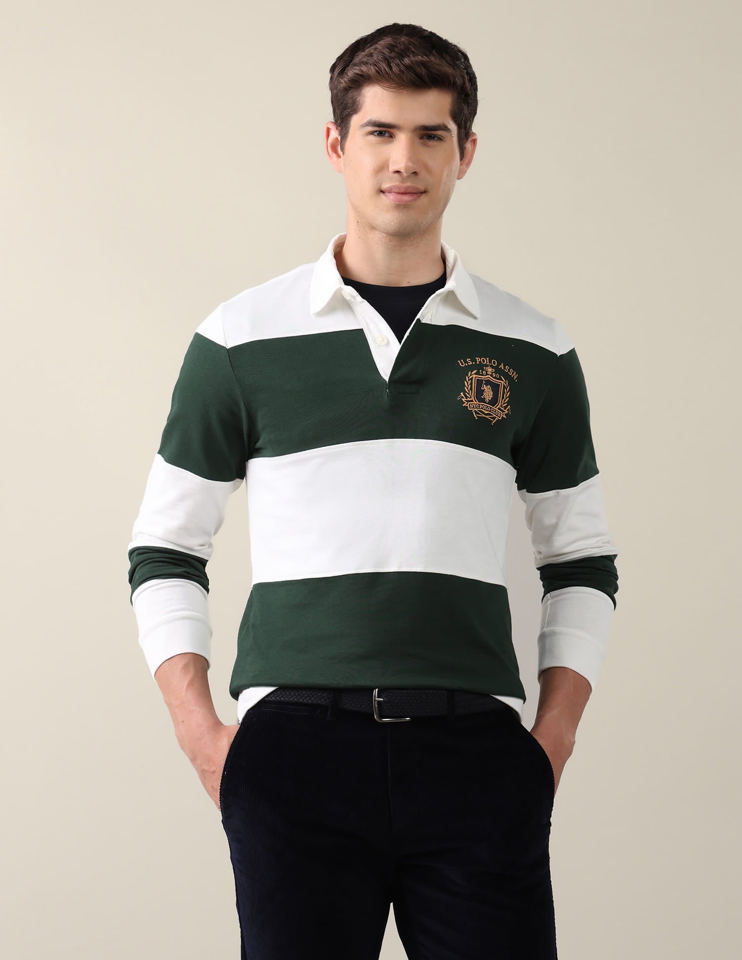 Colourblocked Slim Fit Polo Shirt Green - U.S. Polo Assn. India | Large