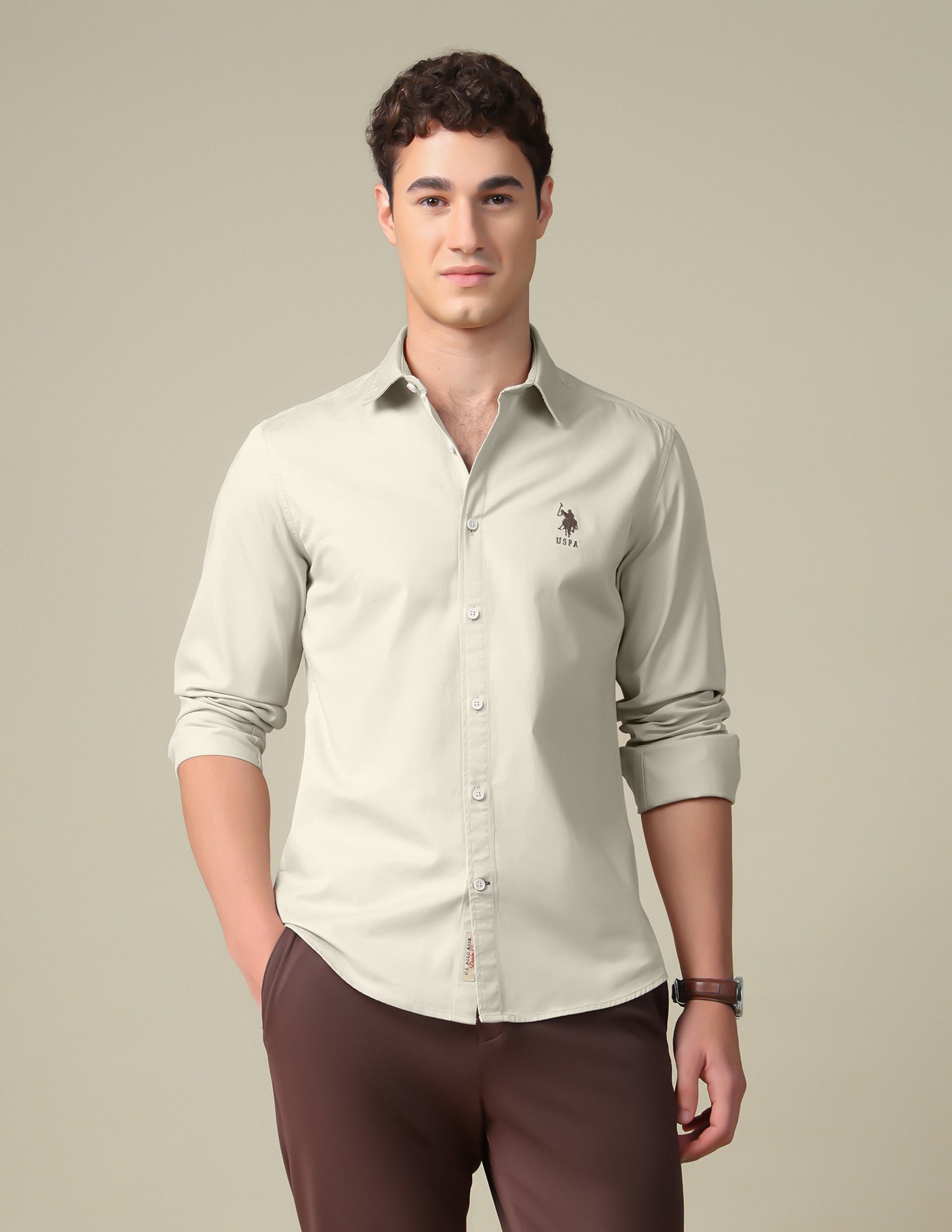 Twill Regular Fit Shirt Beige - U.S. Polo Assn. India | Large