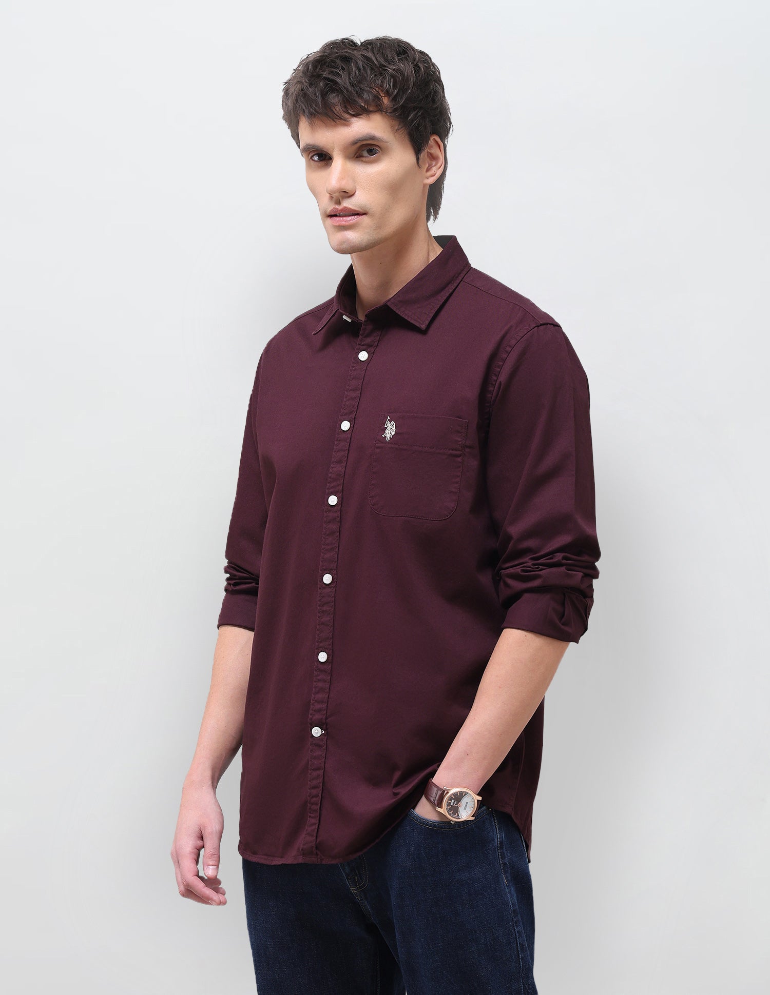 Twill Solid Shirt Burgundy - U.S. Polo Assn. India | Large