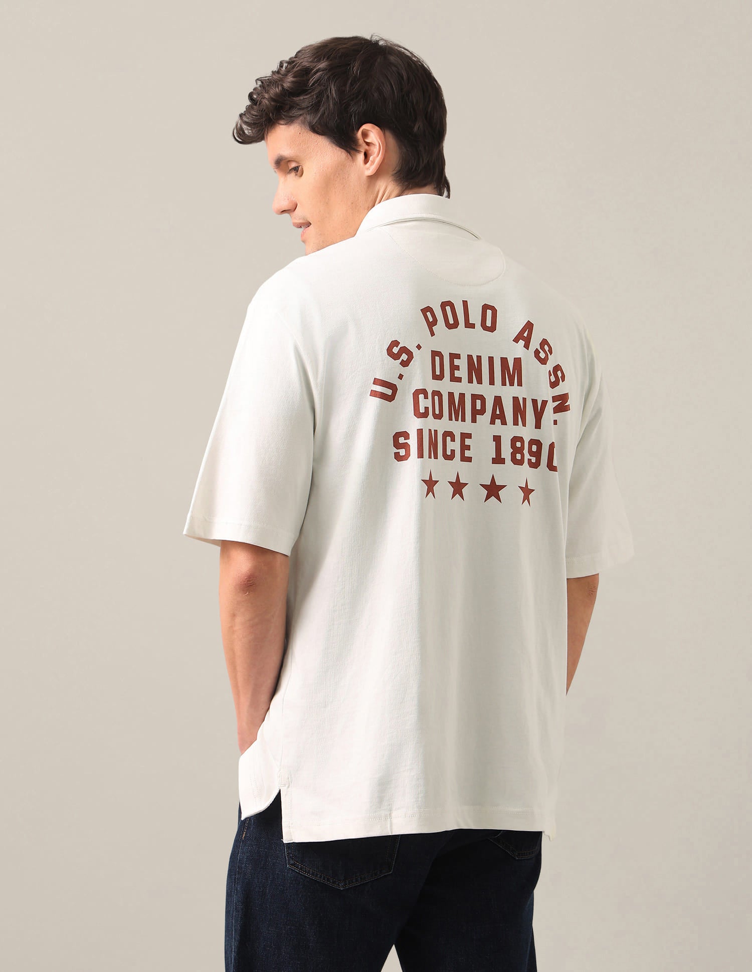 Typographic Brand Printed Knitted Shirt White - U.S. Polo Assn. India | Large
