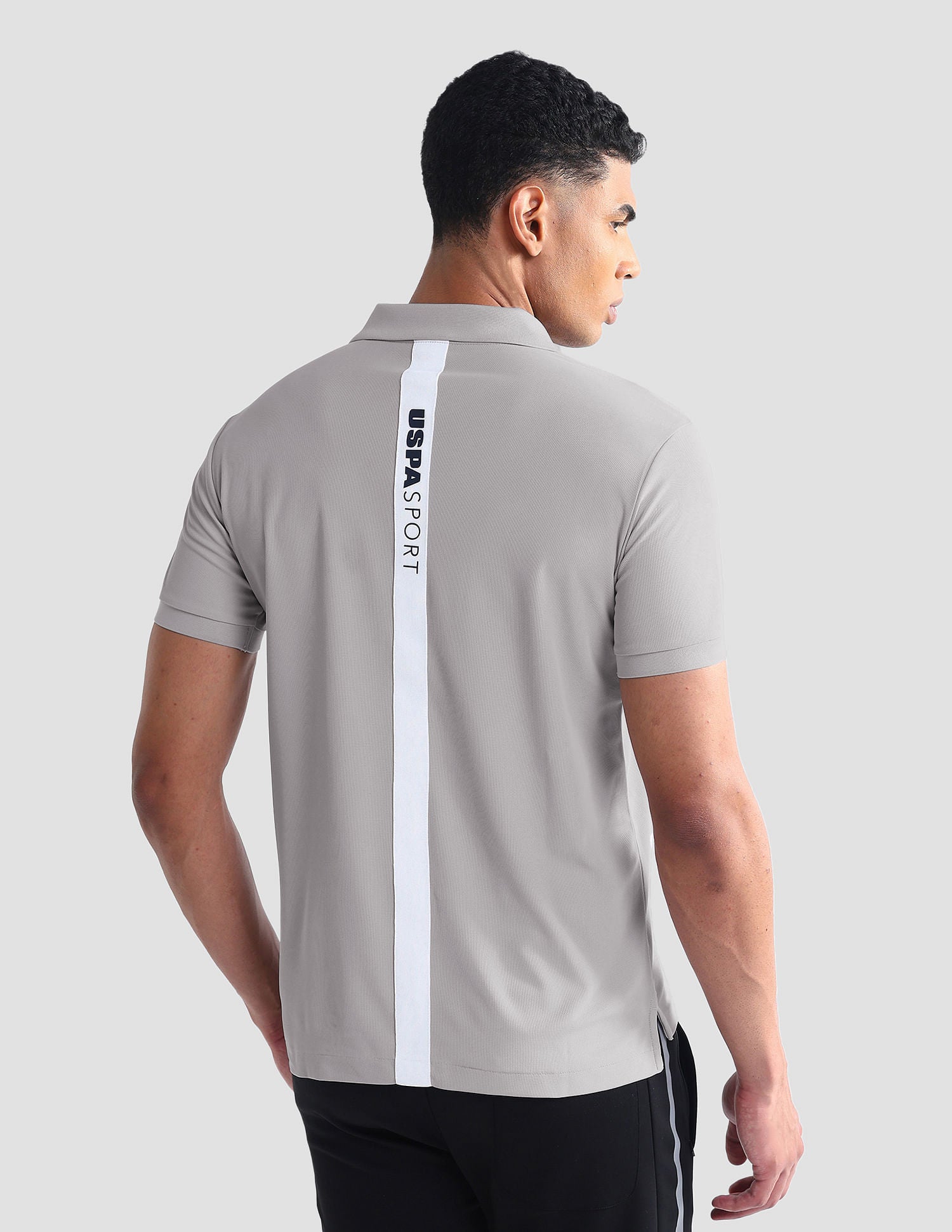 Rear Brand Stripe Slim Polo Shirt Grey - U.S. Polo Assn. India | Large
