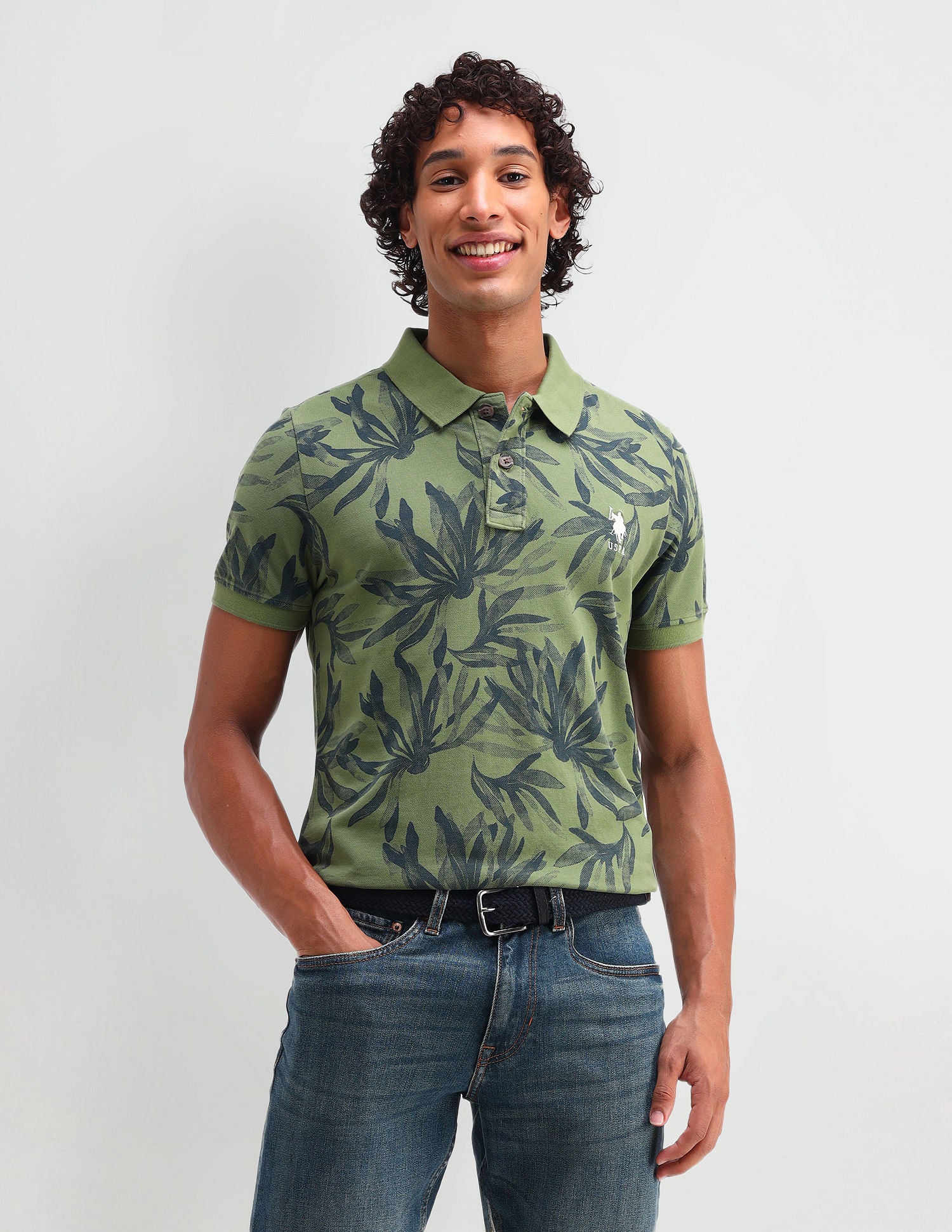 Floral Print Cotton Polo Shirt