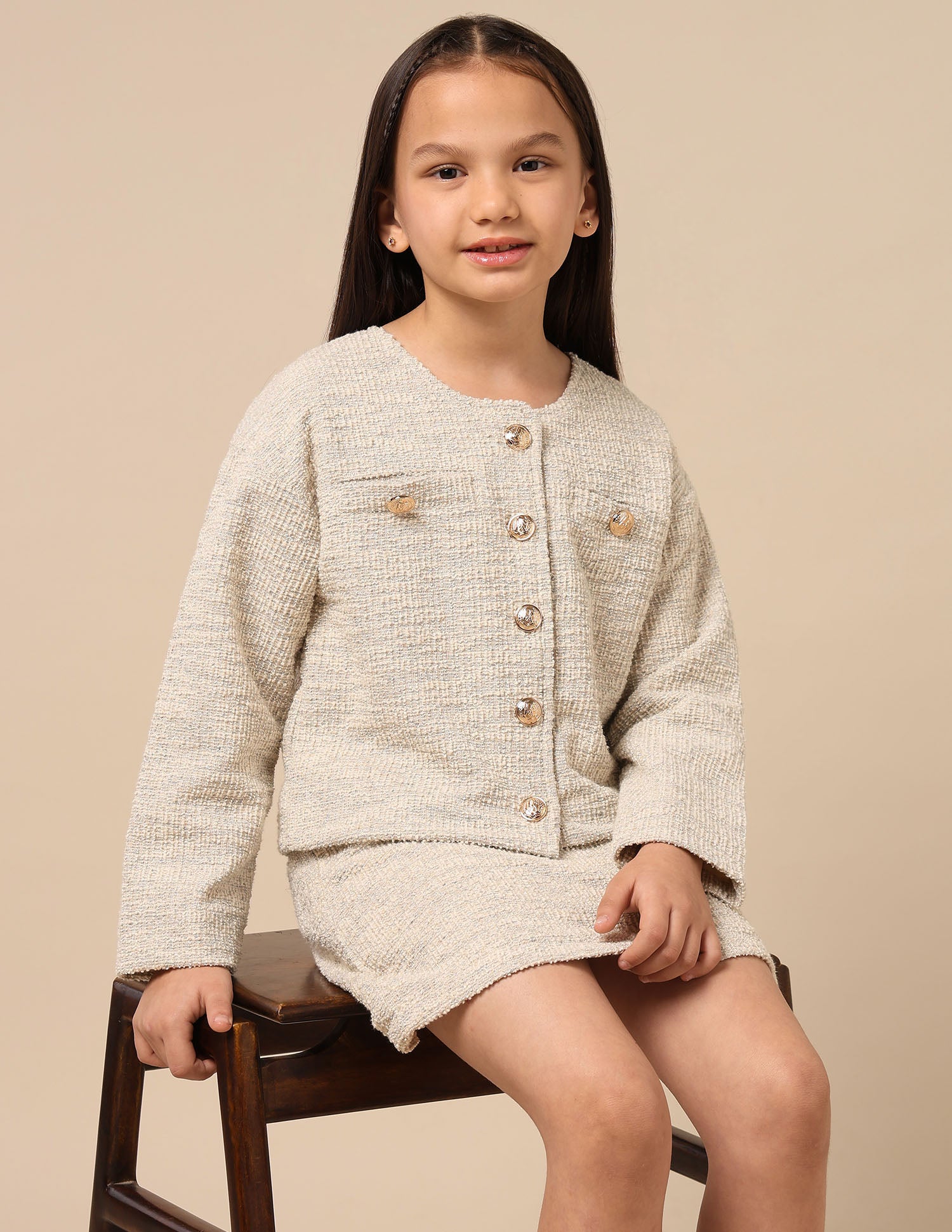 Girls Textured Boxy Fit Jacket