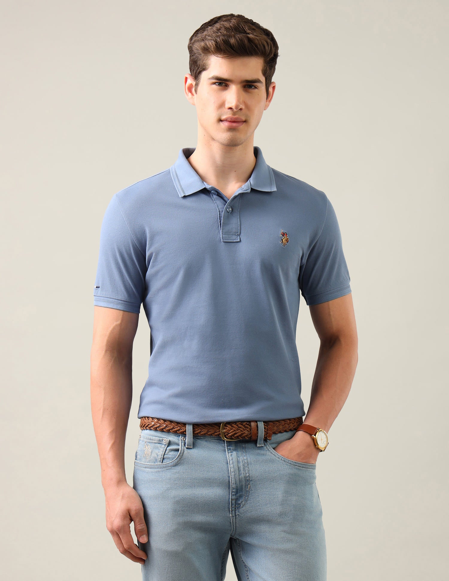 Solid Slim Fit Polo Shirt Blue - U.S. Polo Assn. India | Large