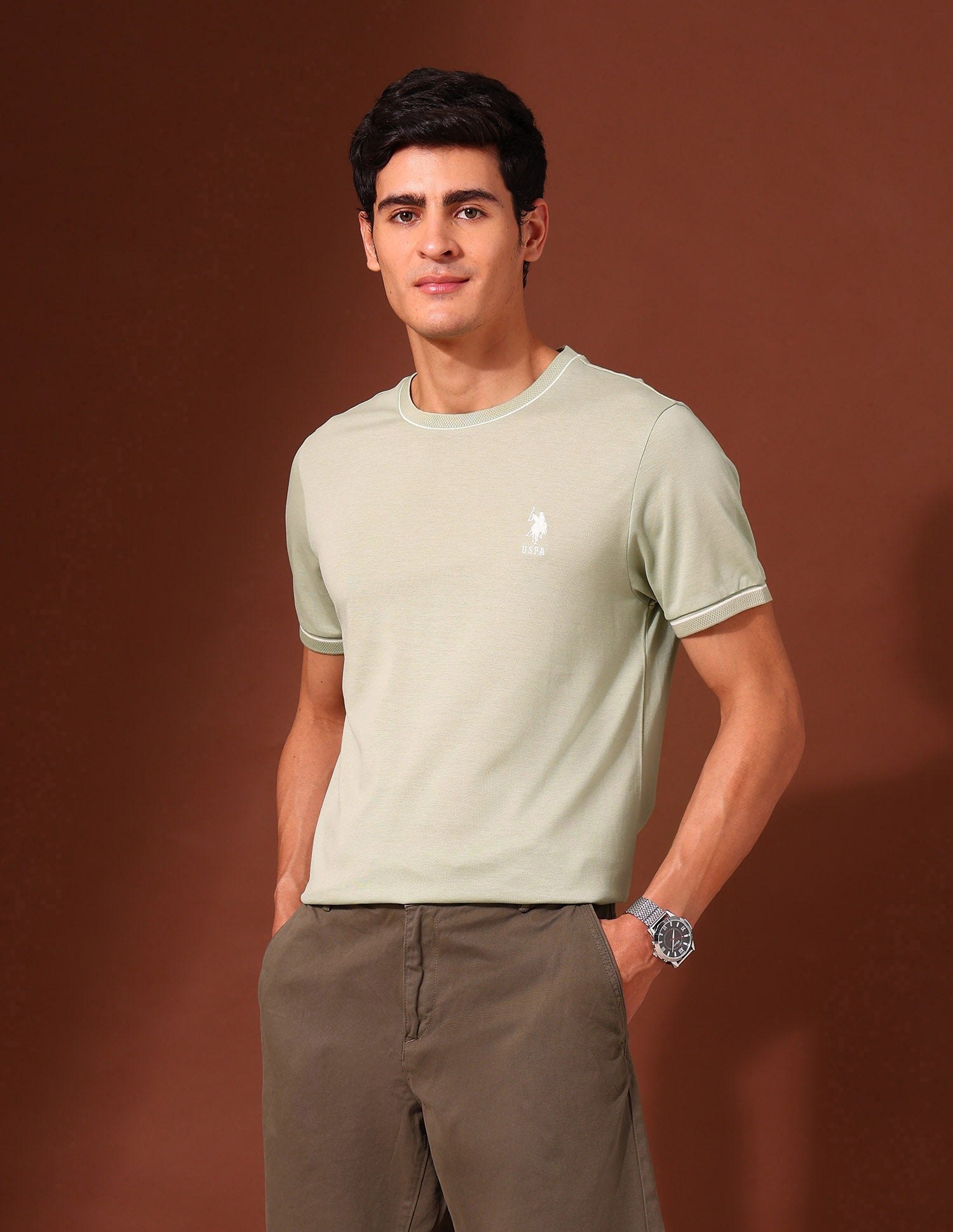 Solid Pure Cotton Classic T-Shirt Light Green - U.S. Polo Assn. India | Large