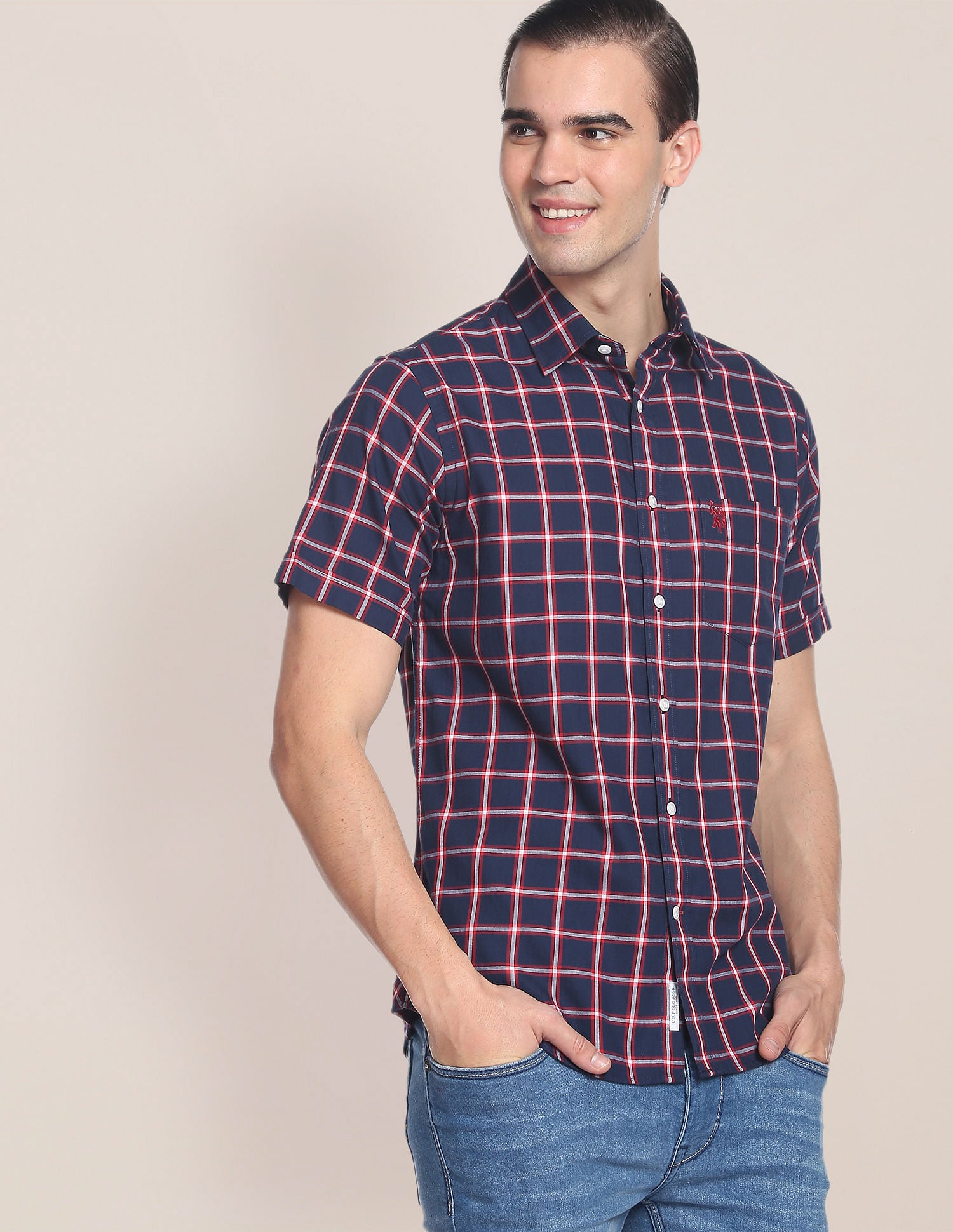 Outdoor Check Herringbone Shirt Navy - U.S. Polo Assn. India | Large