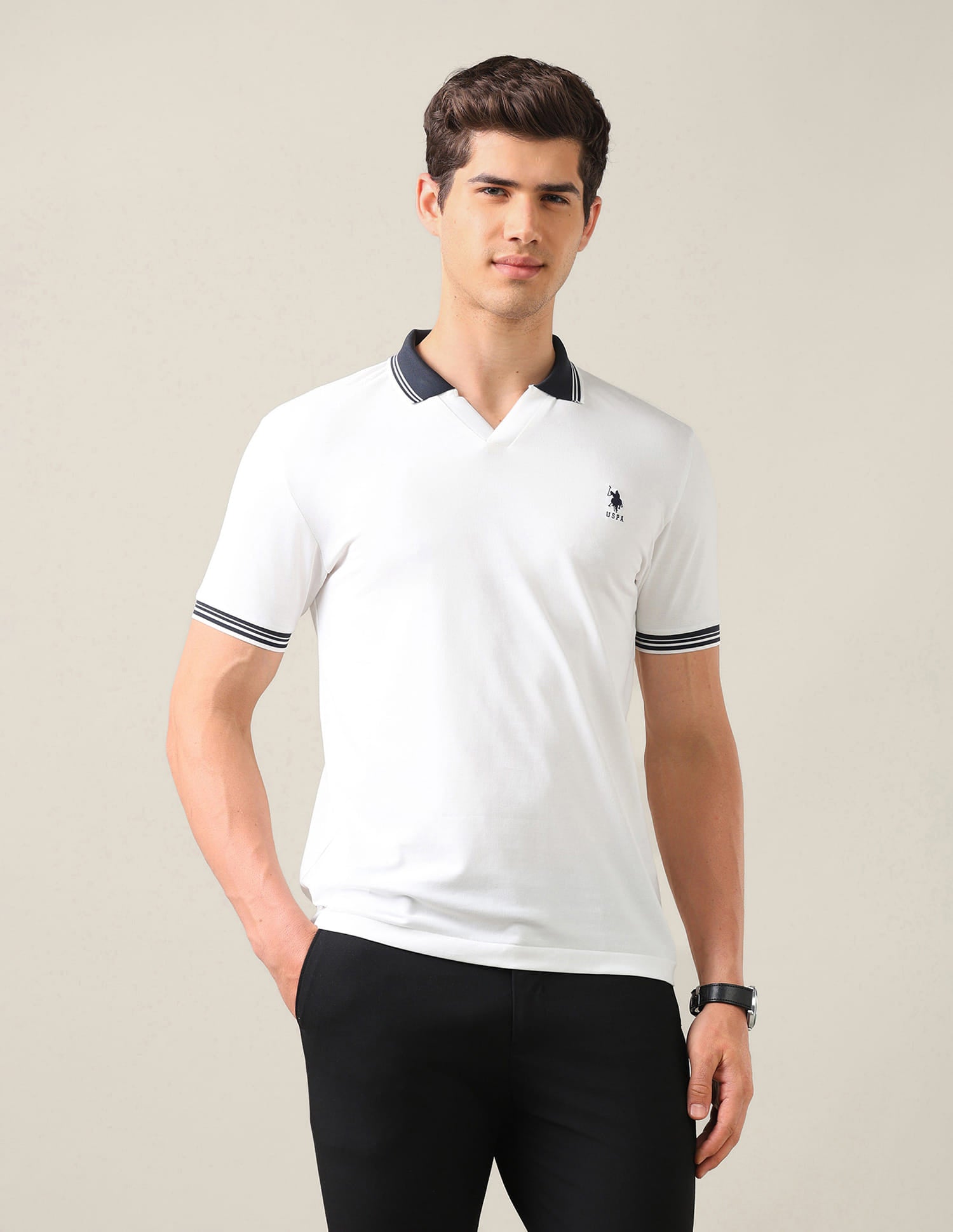 Solid Slim Fit Polo Shirt White - U.S. Polo Assn. India | Large