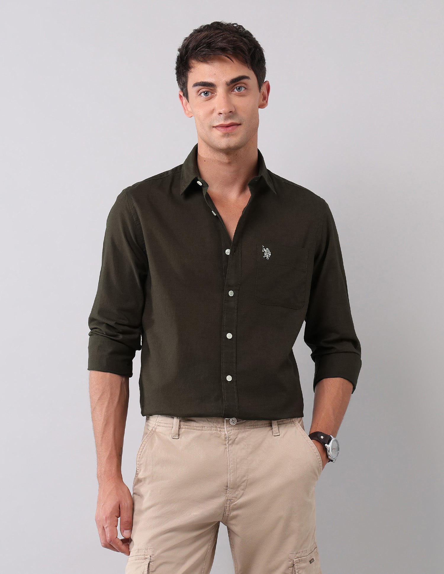 Solid Pure Cotton Shirt Brown - U.S. Polo Assn. India | Large