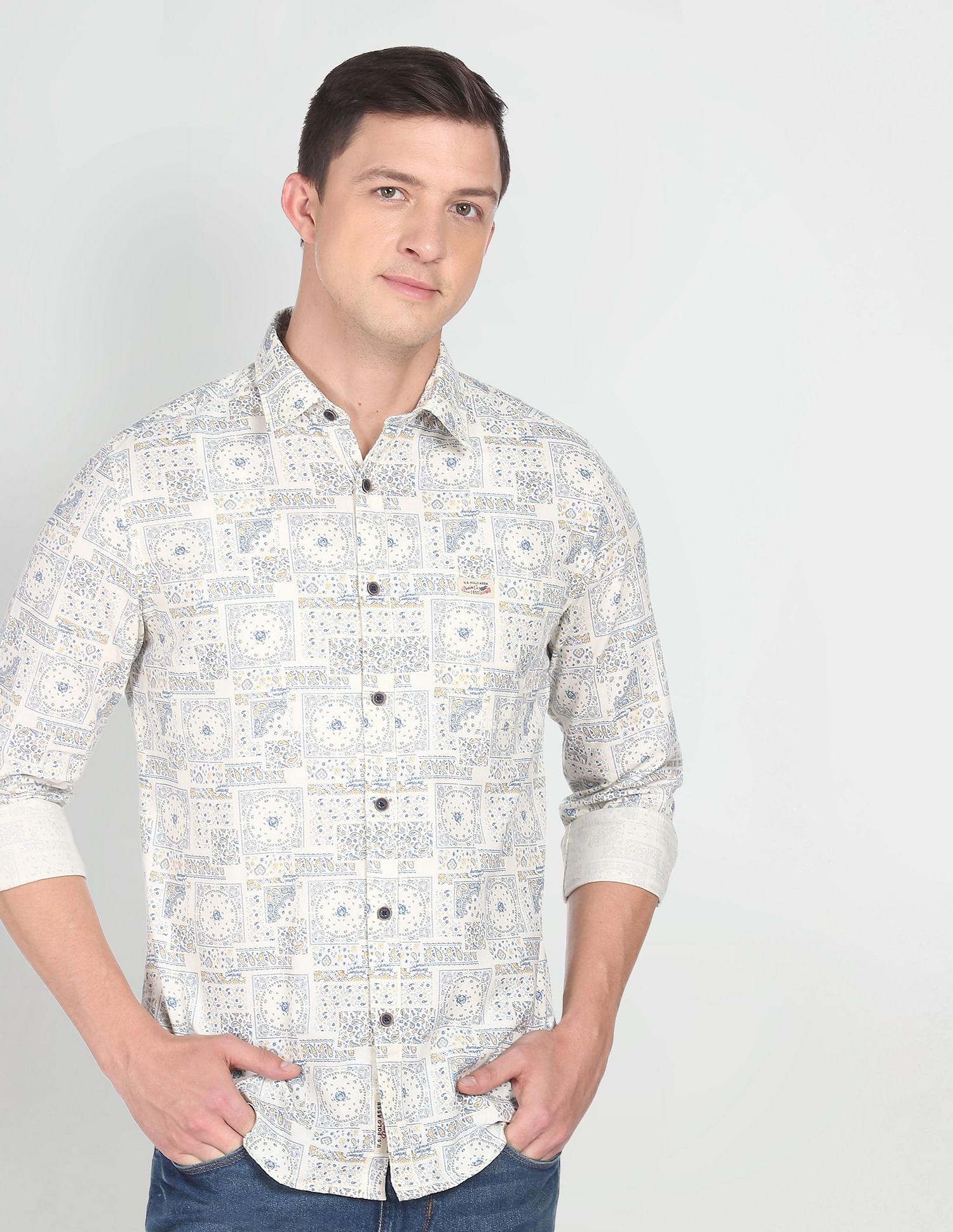 Paisley Print Cotton Casual Shirt Ivory - U.S. POLO ASSN. | Large