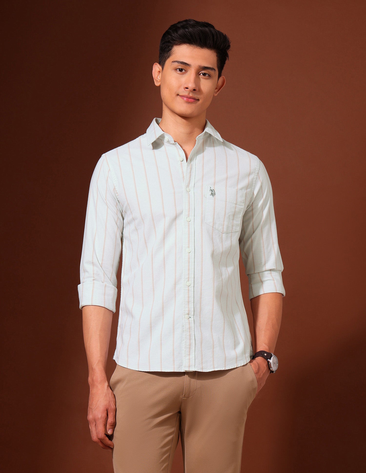 Oxford Vertical Striped Shirt Beige - U.S. Polo Assn. India | Large