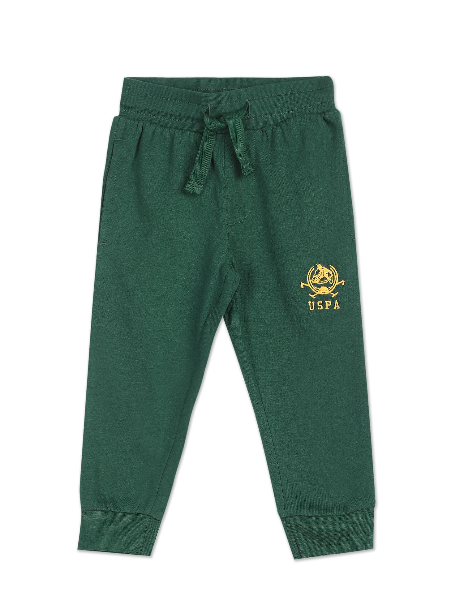 Boys Dark Green Mid Rise Solid Joggers Dark Green - U.S. POLO ASSN. | Large