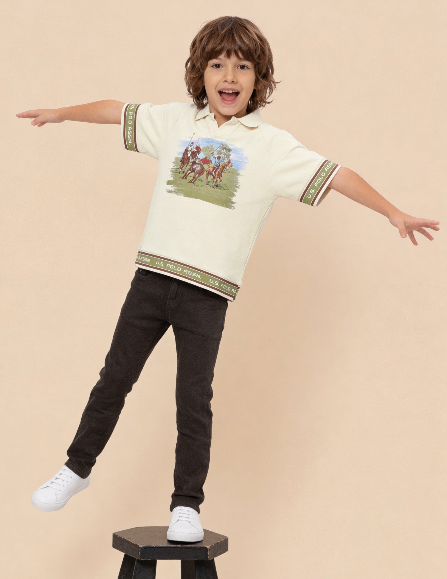 Graphic Printed Oversized Fit Polo Shirt Off White - U.S. Polo Assn. India | Large