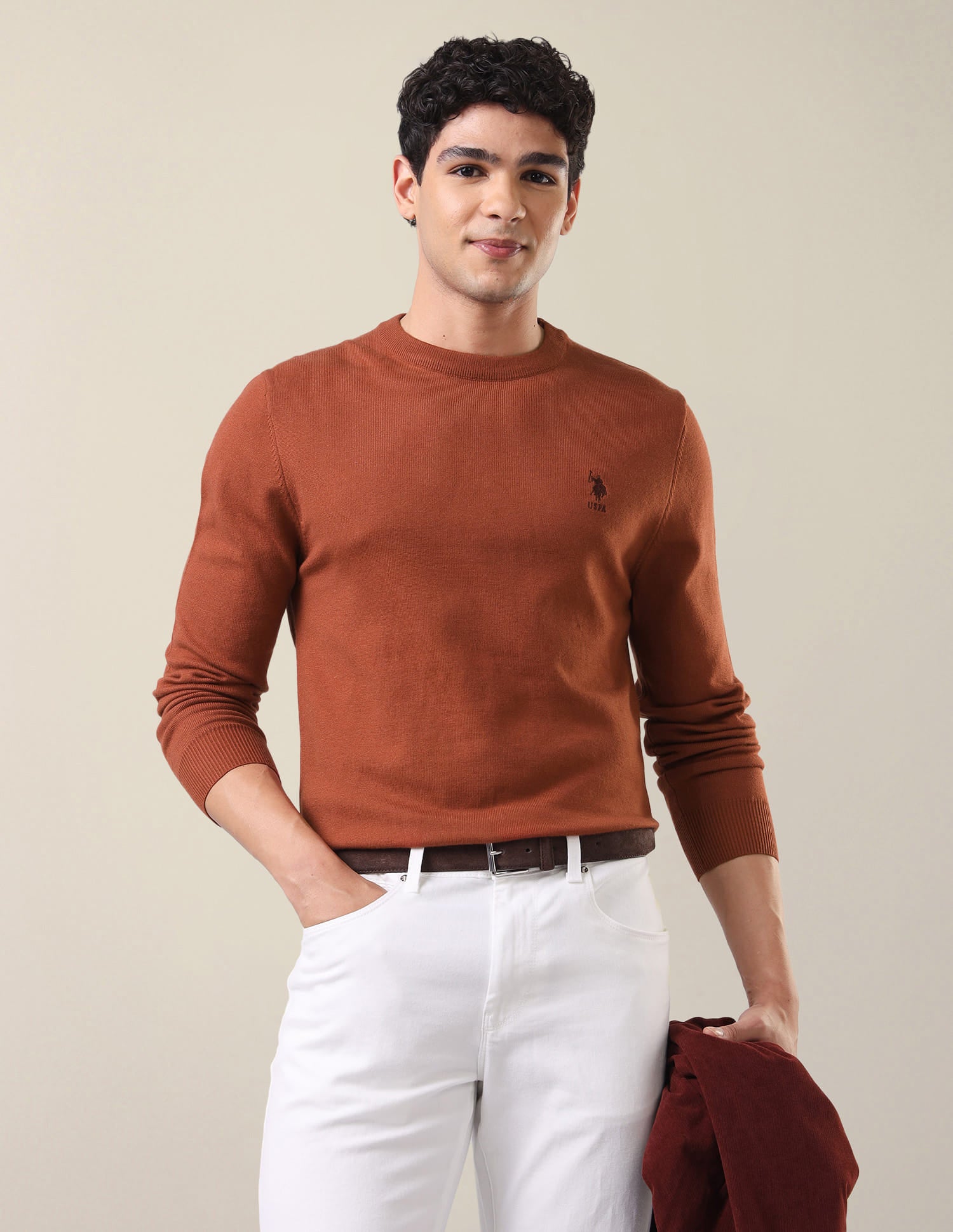 Solid Regular Fit Sweater Rust - U.S. Polo Assn. India | Large