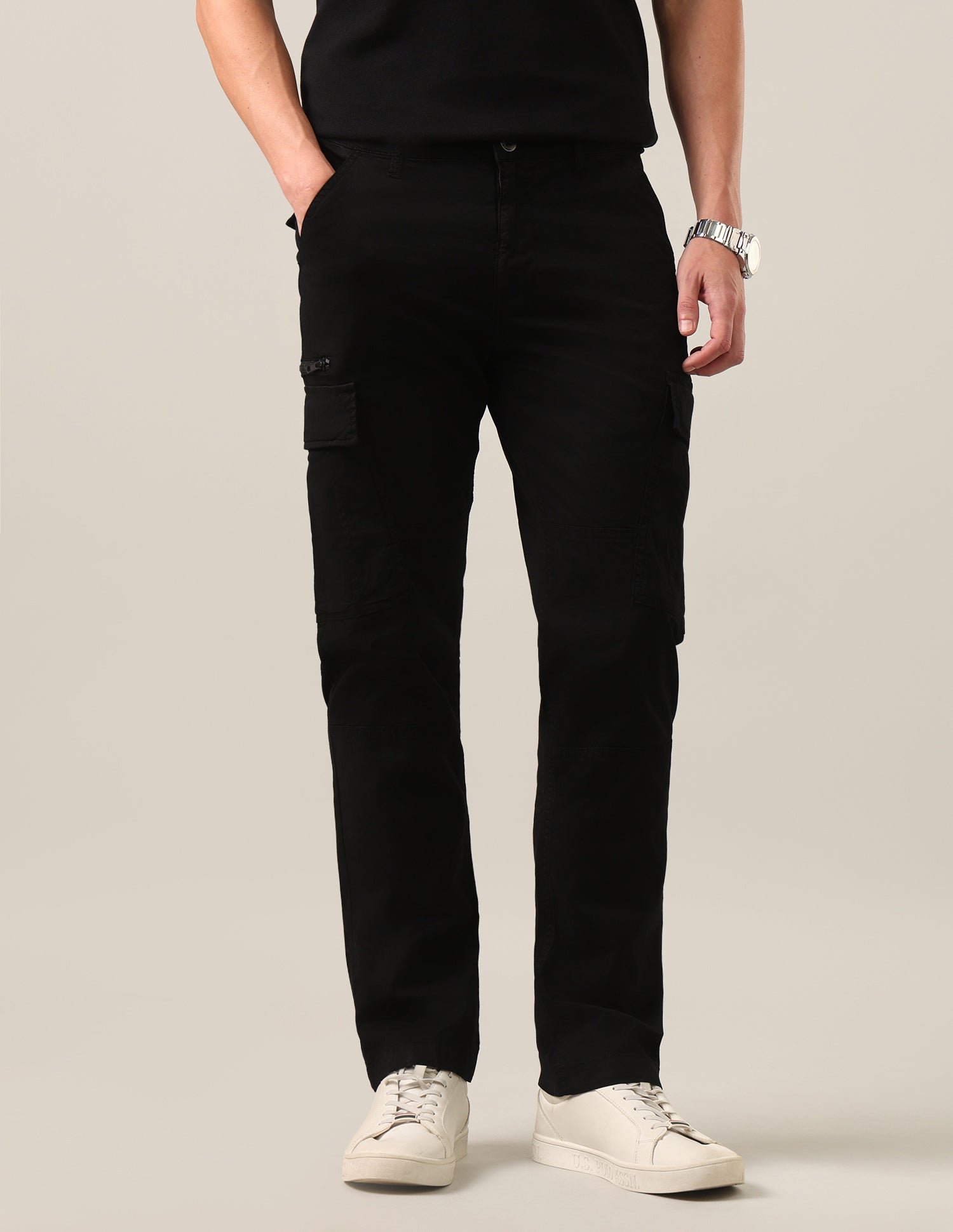 Harold Slim Straight Fit Twill Cargos Black - U.S. Polo Assn. India | Large