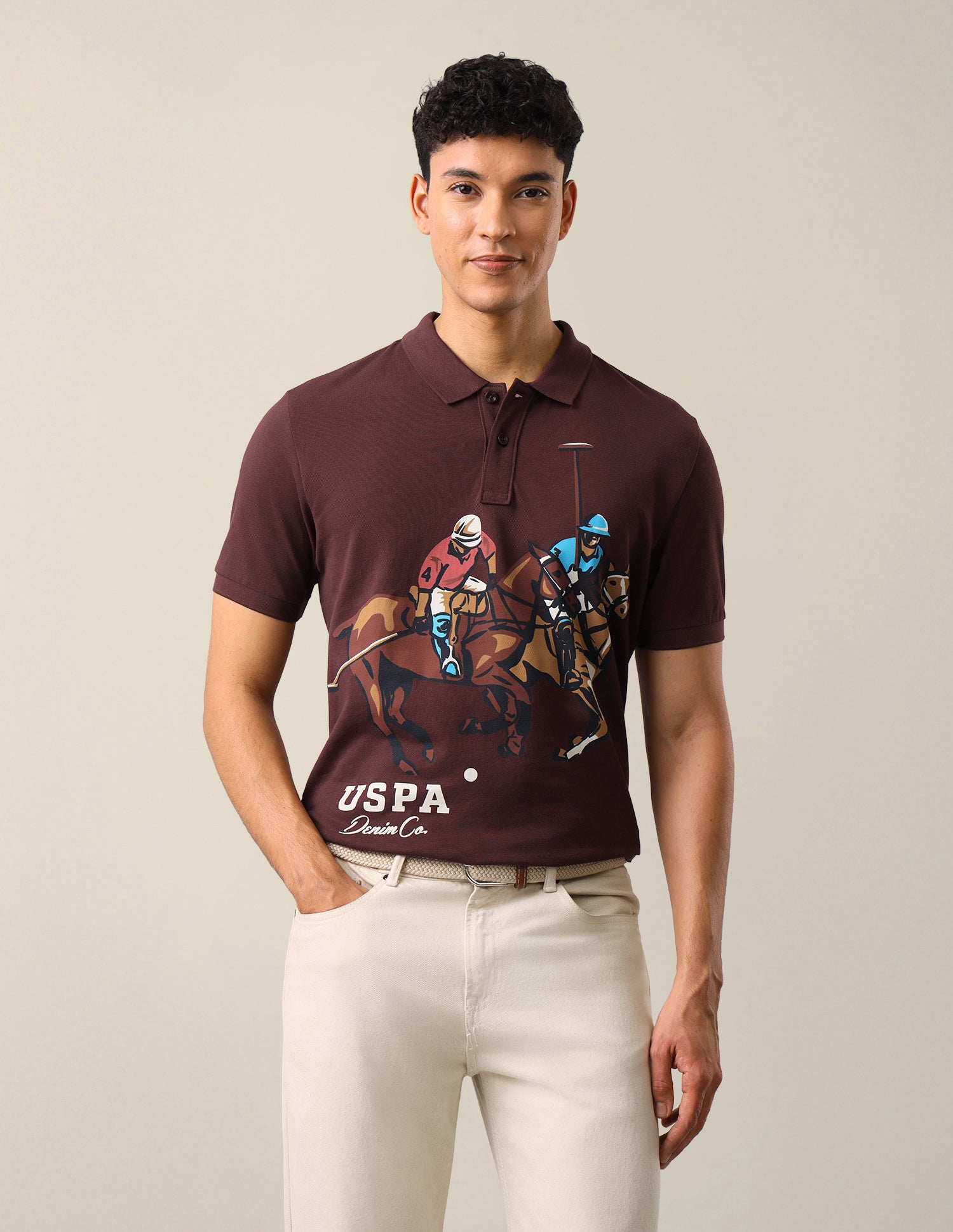 Graphic Brand Printed Slim Fit Polo Shirt Maroon - U.S. Polo Assn. India | Large