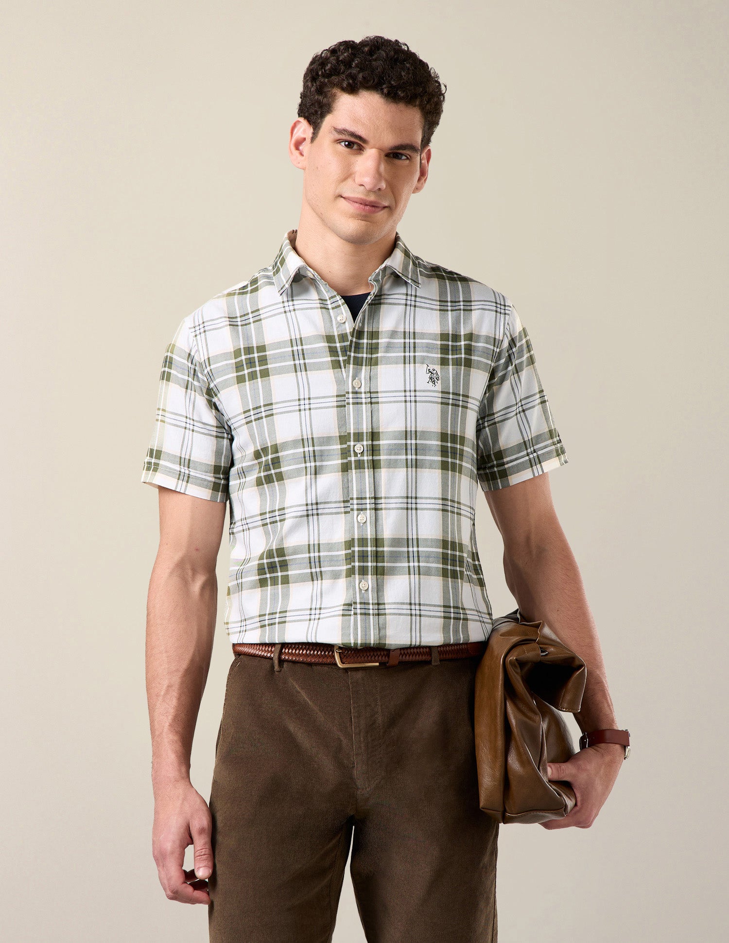 Plaid Checked Tailored Fit Shirt Olive - U.S. Polo Assn. India | Large