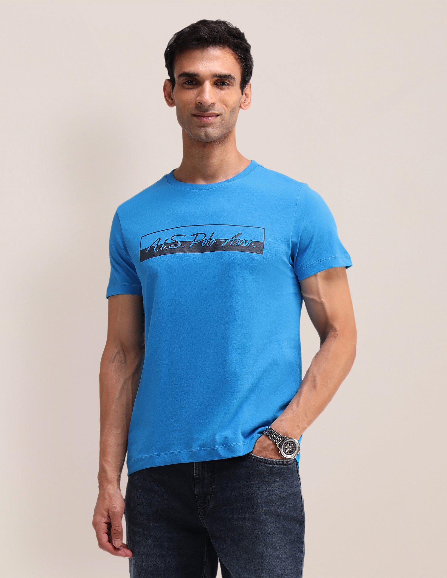 Brand Printed Slim Fit T-Shirt Teal - U.S. Polo Assn. India | Large