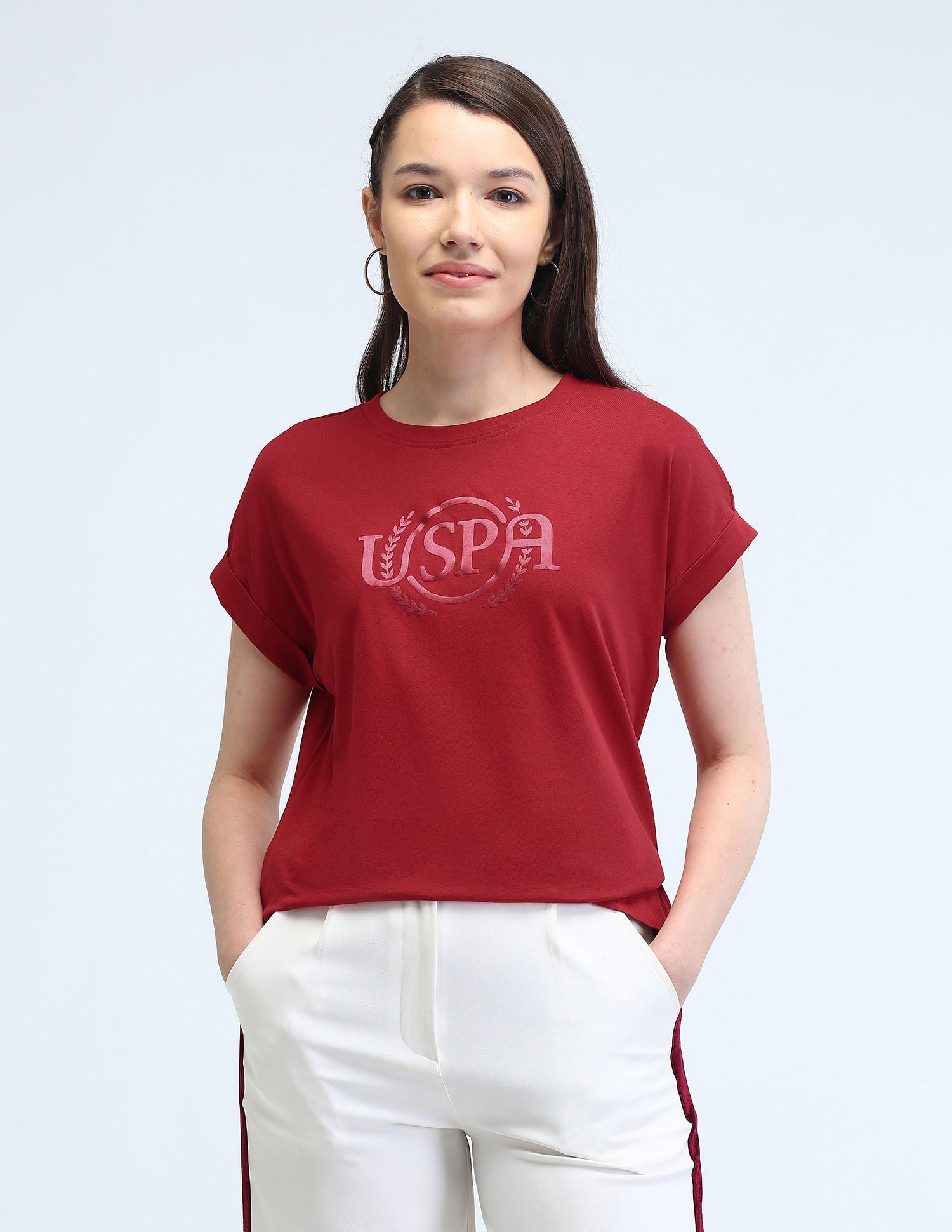 Extended Shoulder Satin Print T-Shirt Red - U.S. Polo Assn. India | Large