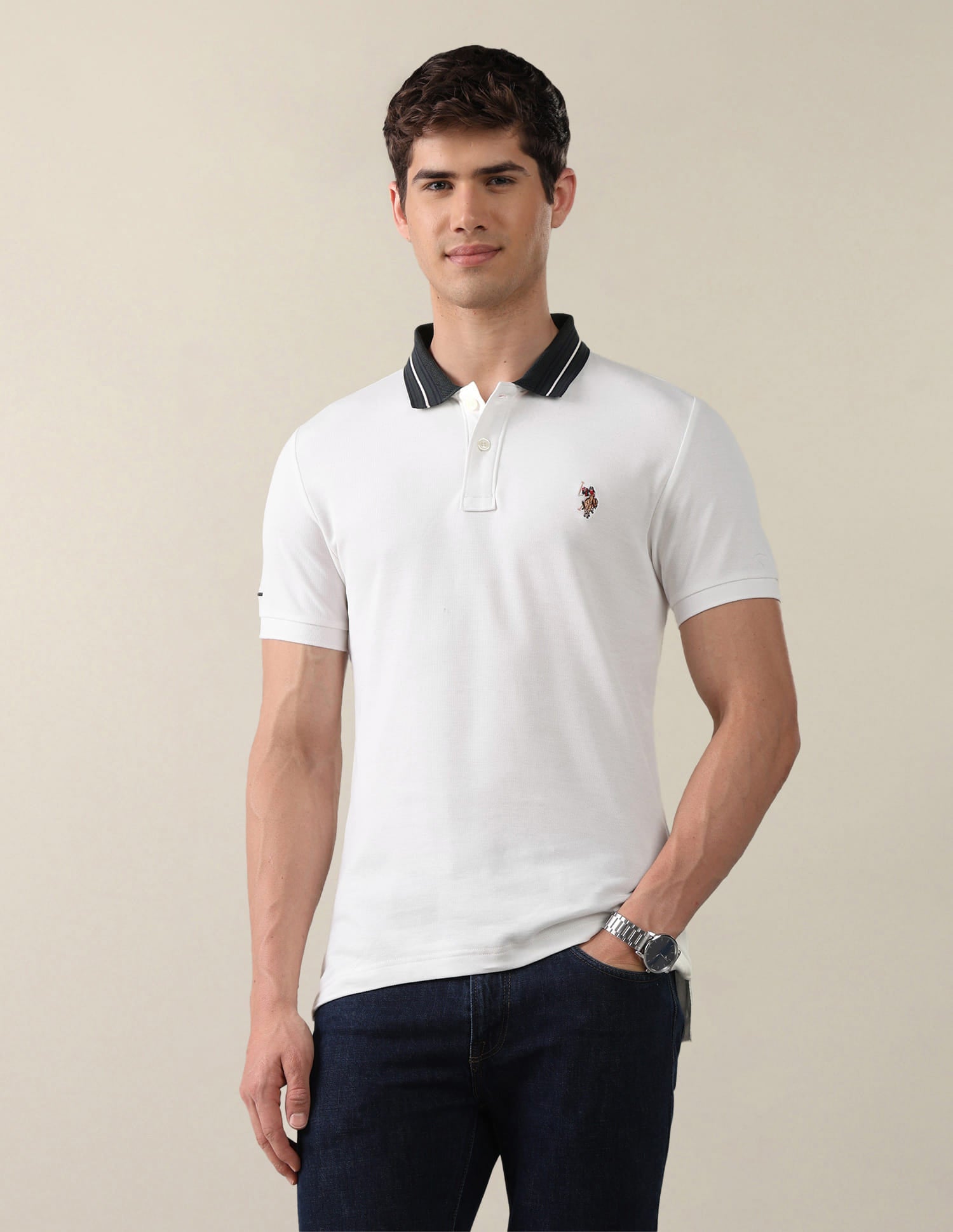 Solid Slim Fit Polo Shirt White - U.S. Polo Assn. India | Large